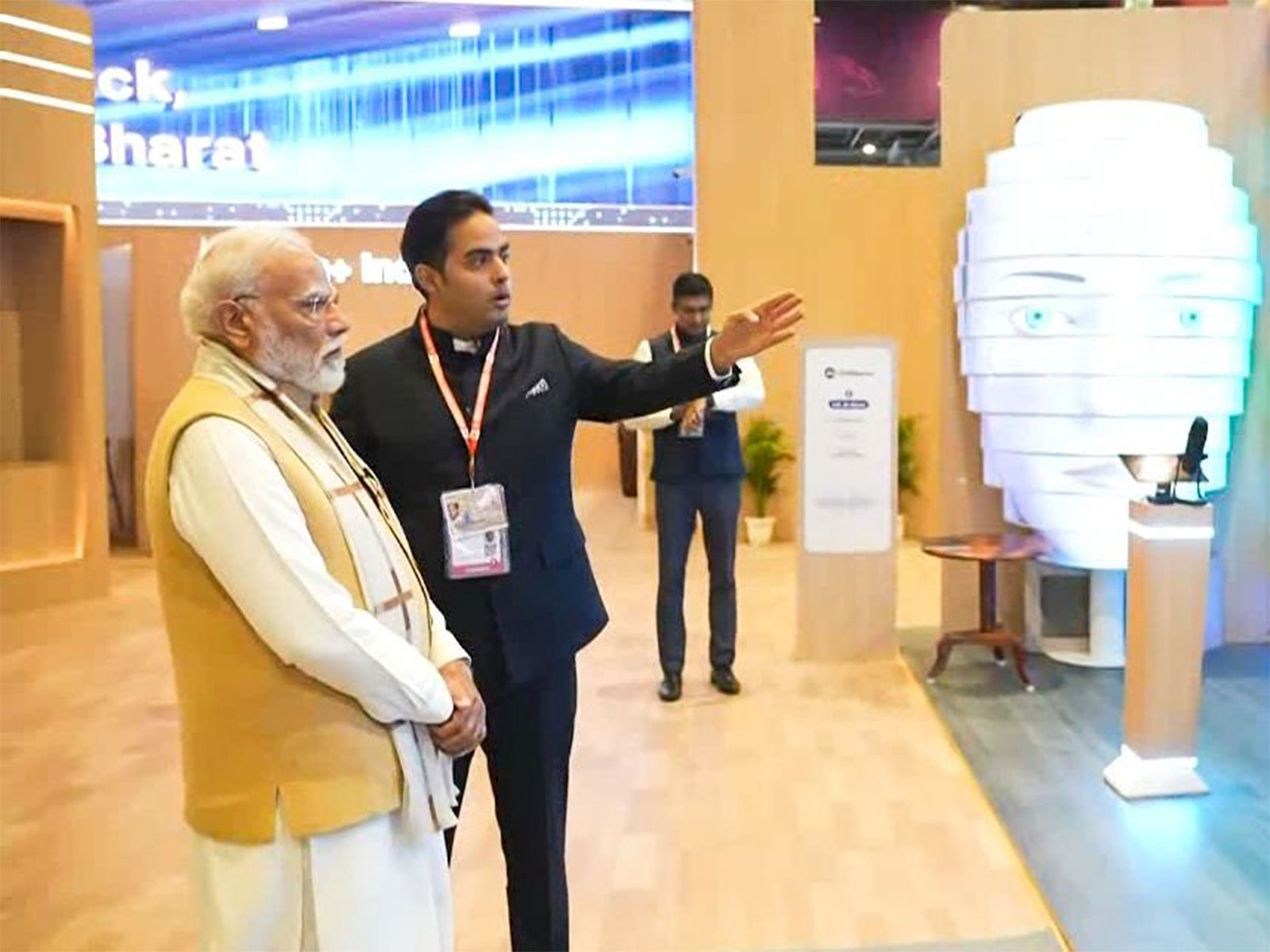Akash Ambani, Chairman, Jio, showcases company’s AI-led transformation across healthcare, education, culture, and smart home solutions to honourable Prime Minister Narendra Modi at Jio AI Pavilion during the India AI Impact Summit 2026
