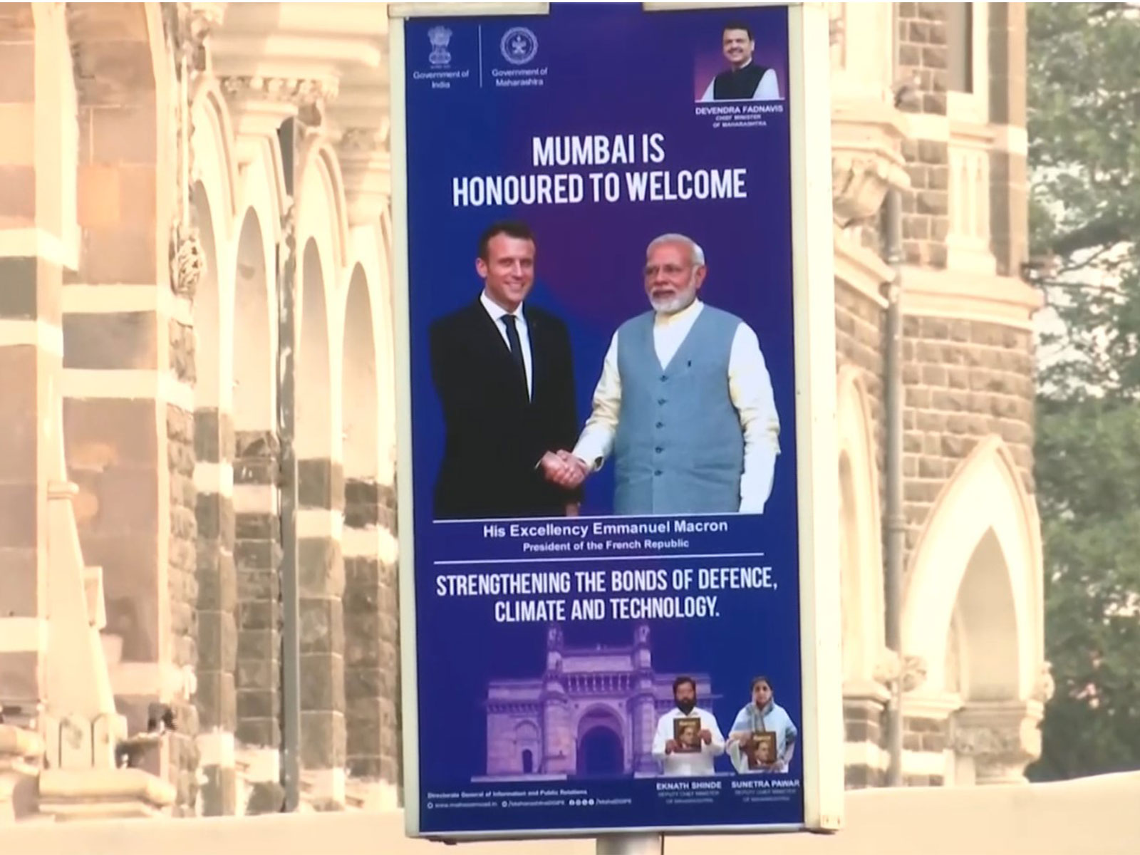 Posters welcoming French President Emmanuel Macron put up across Mumbai (Photo/ANI)