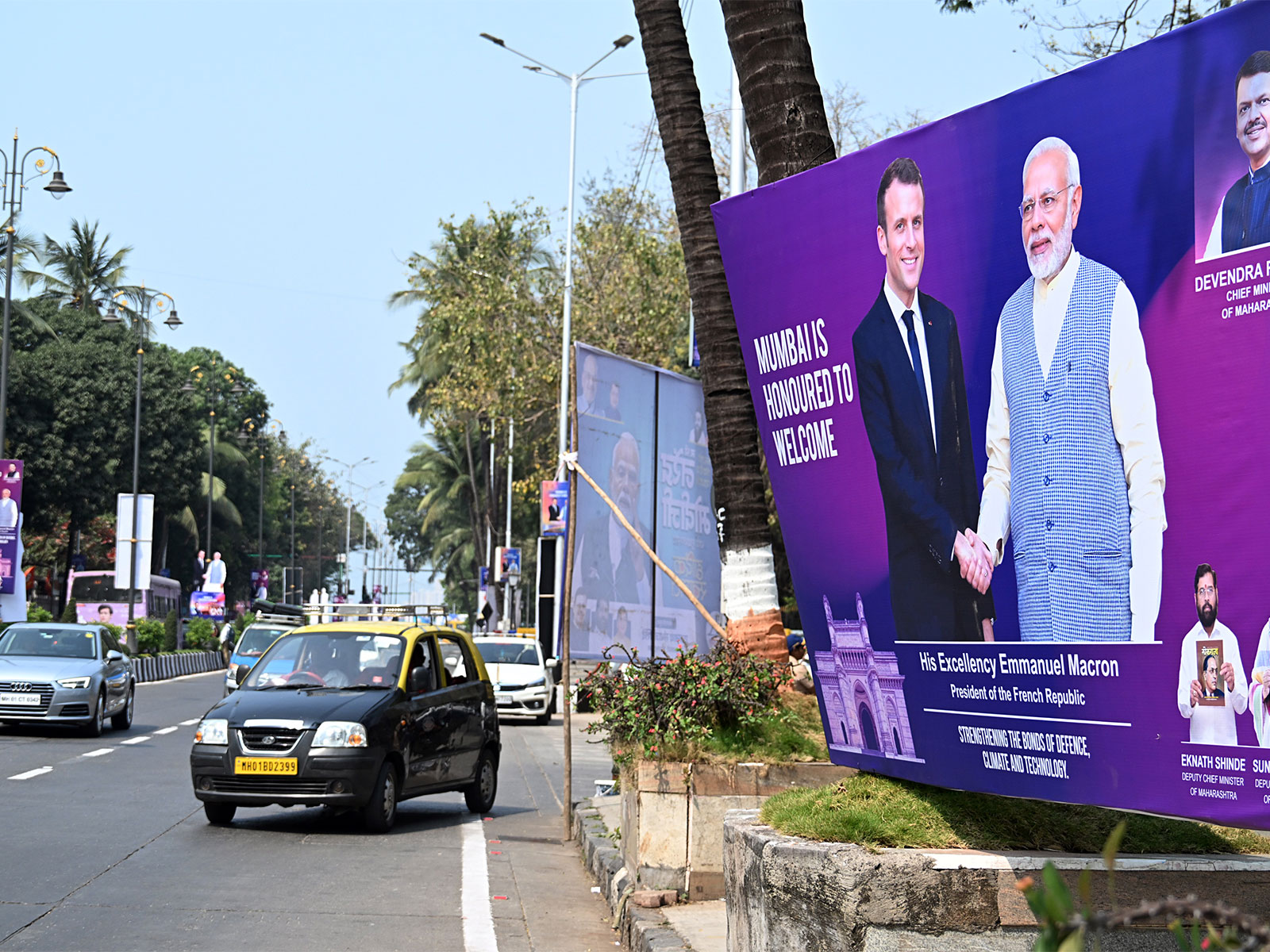 Posters Welcoming French President Emmanuel Macron to India (Photo/ANI)