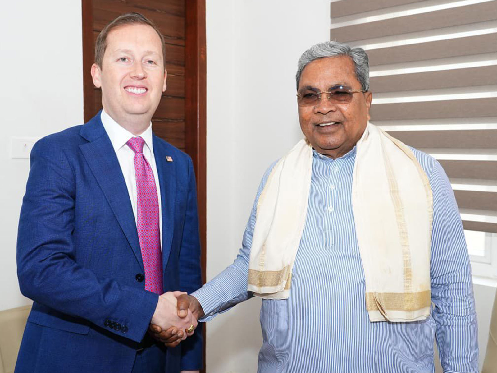 S Ambassador to India Sergio Gor paid a courtesy call on Karnataka Chief Minister Siddaramaiah (Photo/Karnataka CMO)