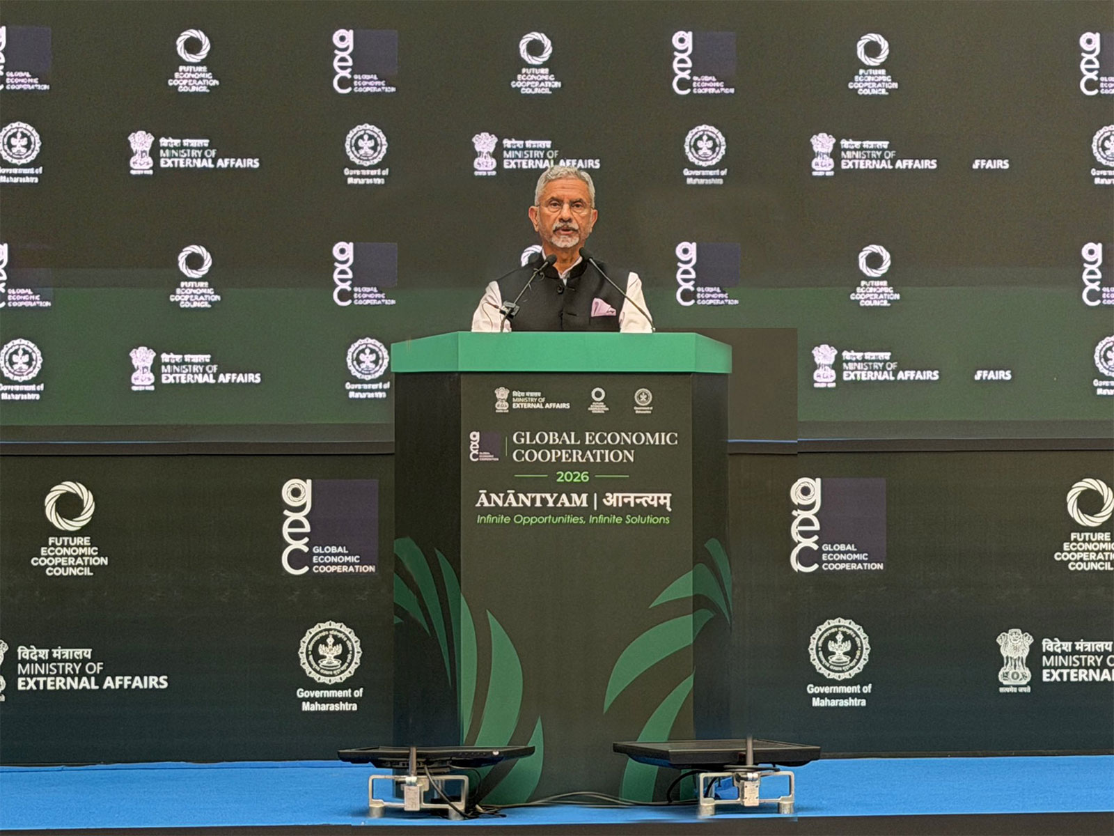 External Affairs Minister S Jaishankar addresses the inaugural session of the Global Economic Cooperation Summit in Mumbai. (Photo: X/@DrSJaishankar)