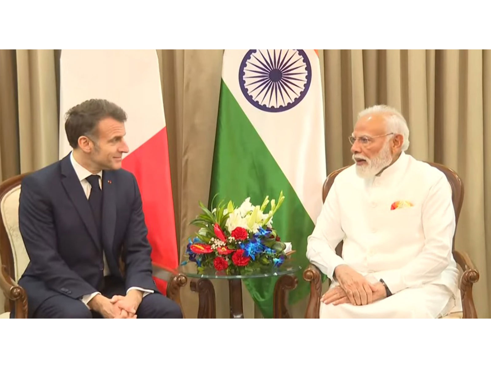 PM Modi holds bilateral talks with French President Macron at Maharashtra Lok Bhavan in Mumbai  (Photo/DDNews)