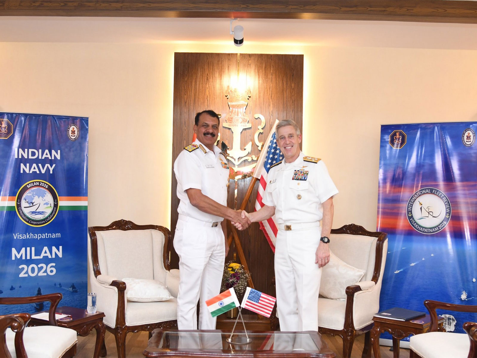 Navy chief Admiral Dinesh K Tripathi with US Pacific Fleet Commander Admiral Stephen T Koehler (Photo/@indiannavy)