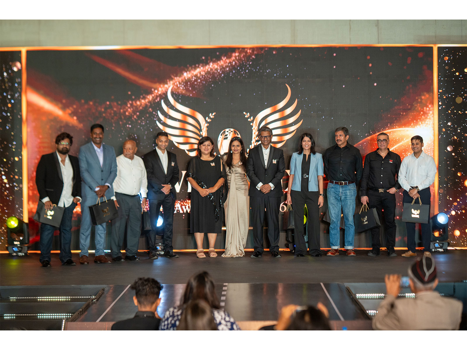 (4th to 6th from left) Urvashi Patole - Partner, WingManX; Krithika Sane Co-Founder WingManX; Nilesh Sane Founder and CEO, WingManX with jury members at WingManX Awards 2025-2026