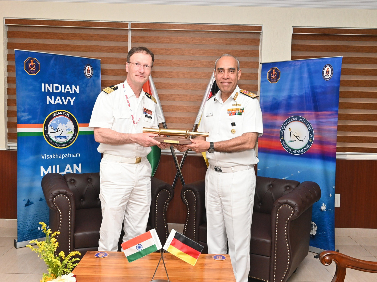 Indian Navy's Deputy Chief VAdm Tarun Sobti with German fleet Commander VAdm Axel Deertz (Photo/@indiannavy) Indian Navy's Deputy Chief VAdm Tarun Sobti with German fleet Commander VAdm Axel Deertz (Photo/@indiannavy)