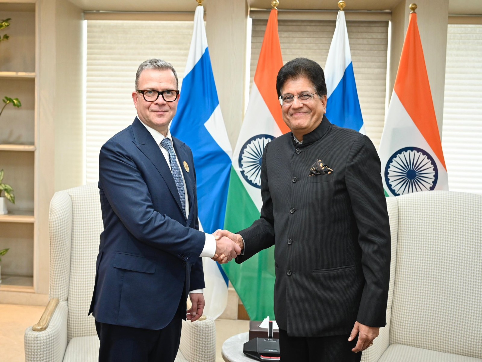 Piyush Goyal with Prime Minister of Finland Petteri Orpo. (Photo: X/PiyushGoyal)