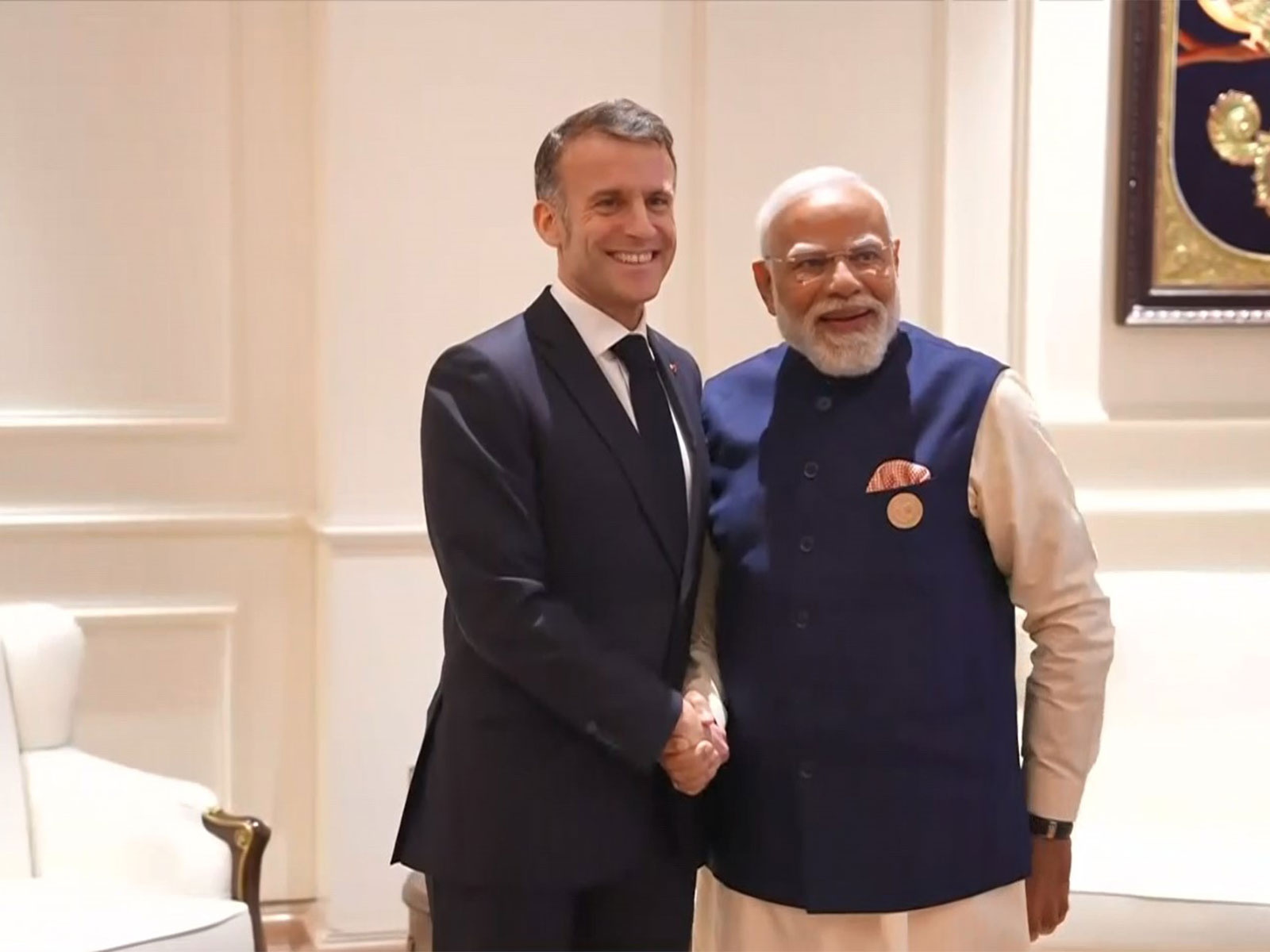 French President Emmanuel Macron and Prime Minister Narendra Modi (Photo/ ANI )
