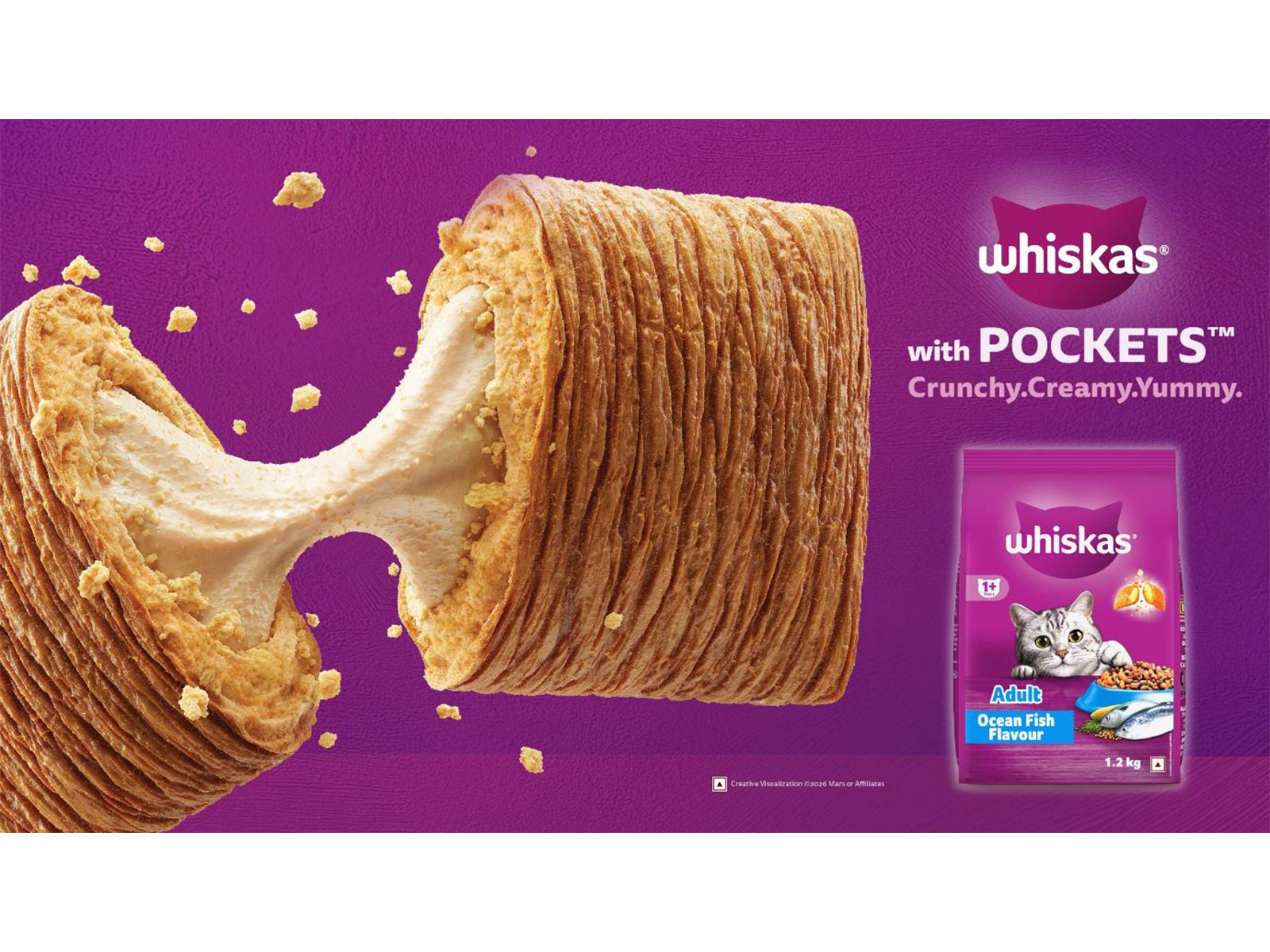 WHISKAS® dry food with POCKETS™ that caters to cats' natural inclination for sensory food