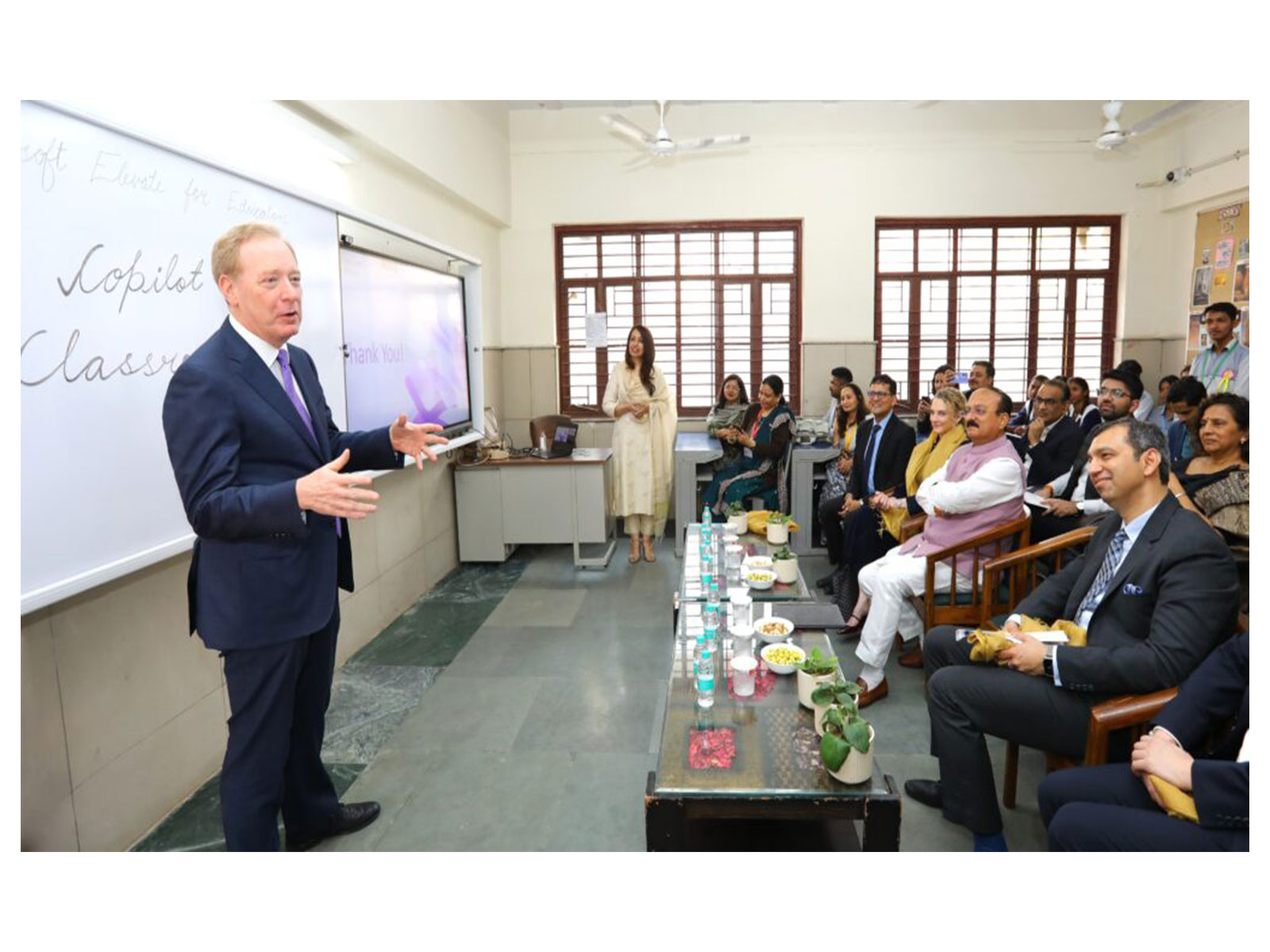 Brad Smith, Vice Chair and President, Microsoft, at the launch of Microsoft Elevate for Educators at CM Shri School in New Delhi (Image: Microsoft)