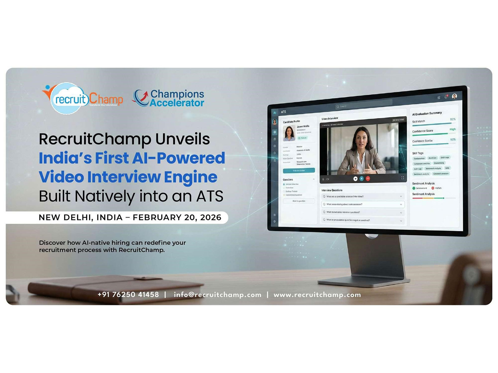 RecruitChamp unveils India’s first AI-Powered Video  interview engine built natively into an ATS at AI India Summit 2026