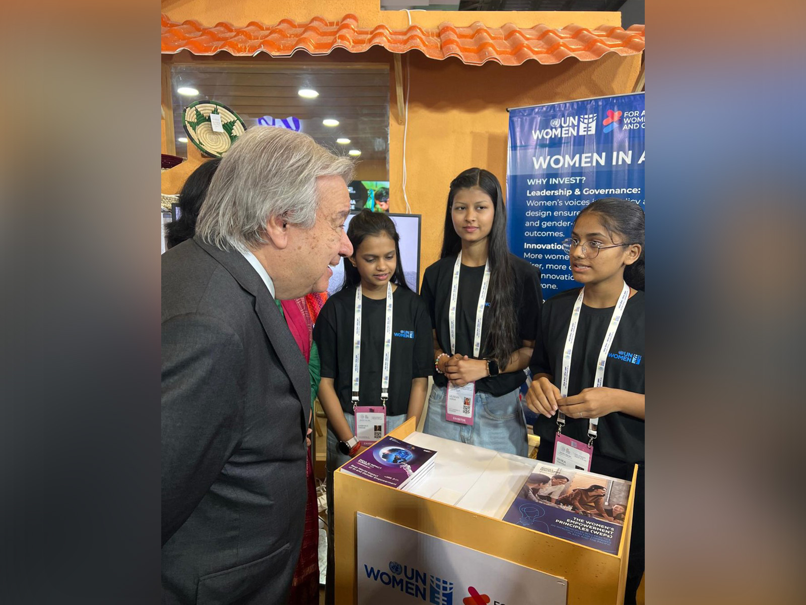 United Nations Secretary General Antonio Guterres meeting with the young women in STEM at the India AI Impact Summit 2026 (Photo/X/@antonioguterres)