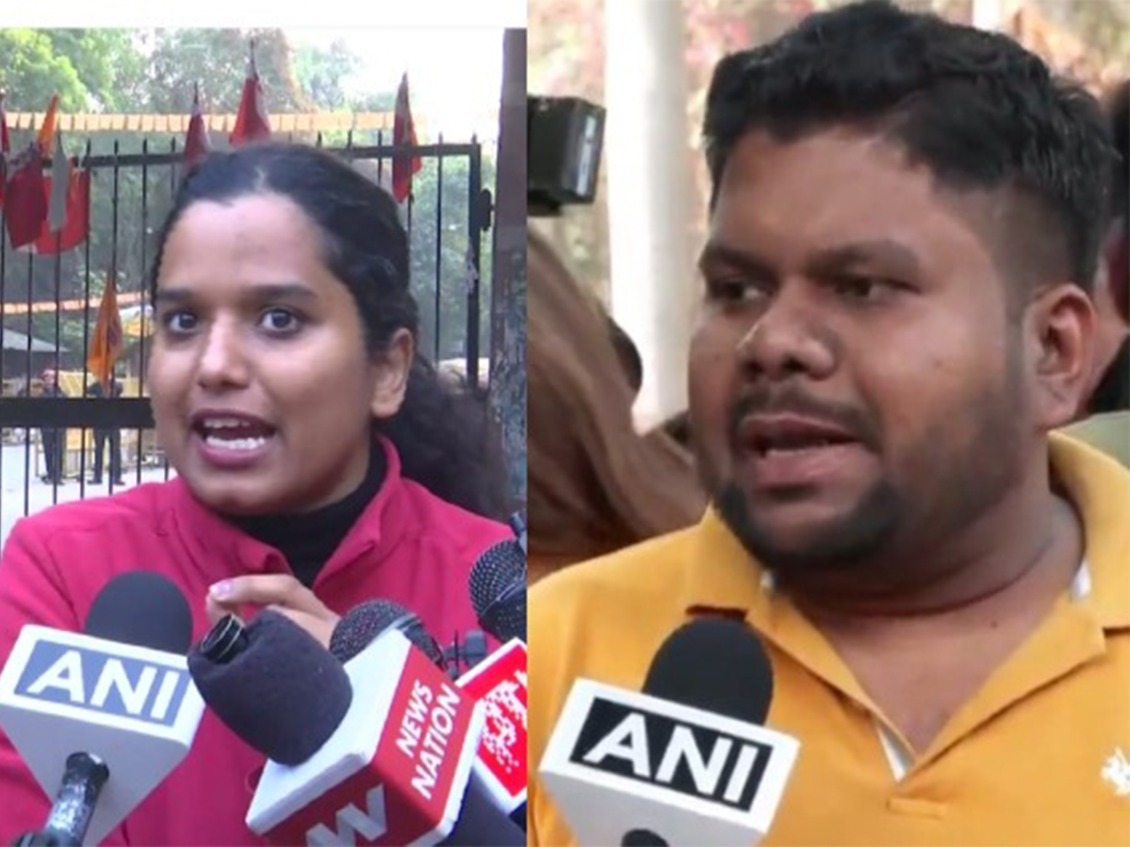 JNUSU President Aditi Mishra and ABVP State Joint Secretary Vikas Patel (Photo/ANI)