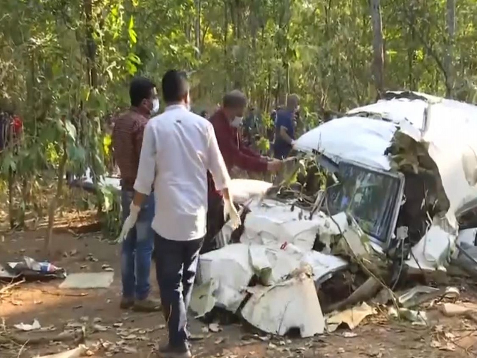 DGCA team investigates the crash site of the air ambulance incident in Chatra, Jharkhand (Photo/ANI)
