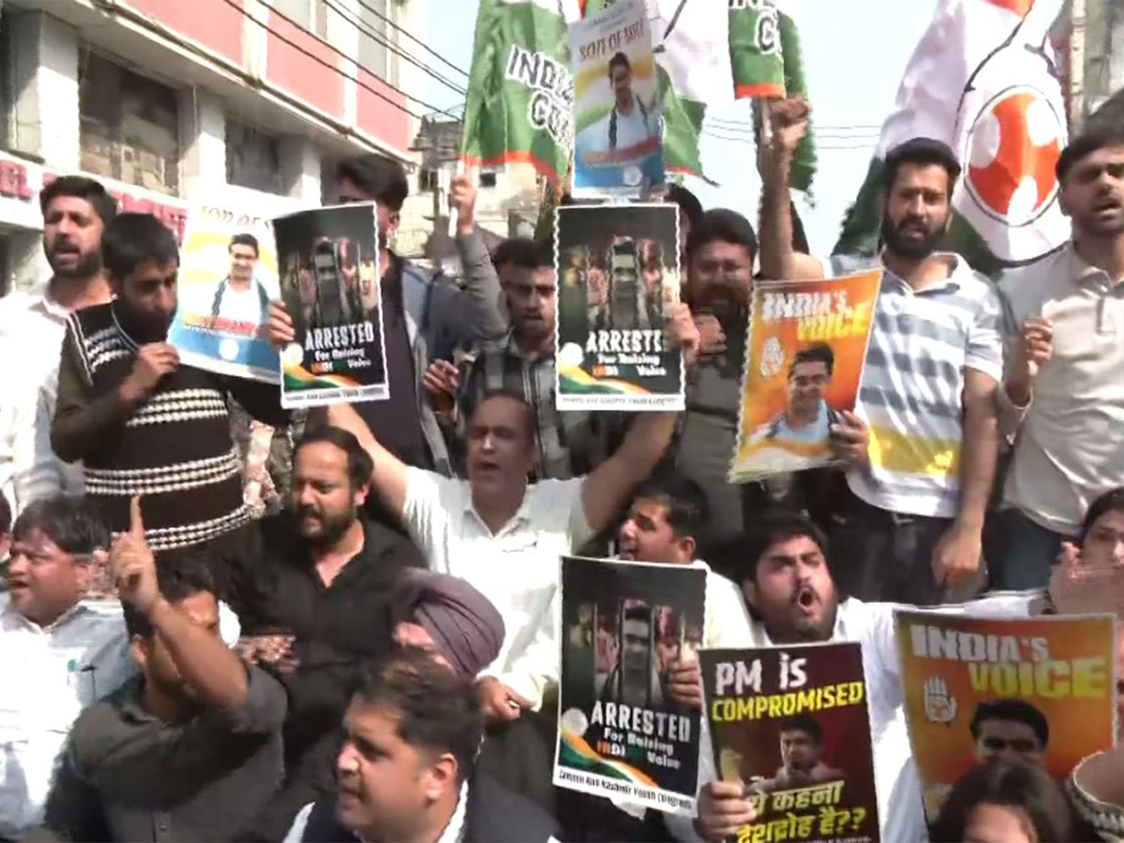 Jammu Congress holds protest over IYC national president Uday Bhanu Chib’s arrest (Photo/ANI)