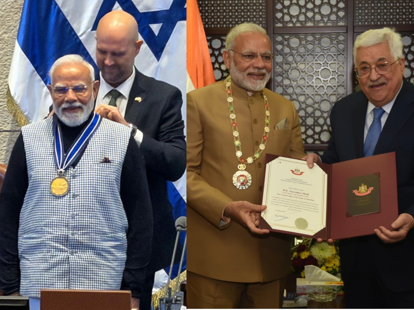  PM Narendra Modi was conferred ‘Speaker of the Knesset Medal’ on Wednesday by Israel Parliament. He was conferred the Grand Collar of the State of Palestine in 2018 (Photo/ANI)