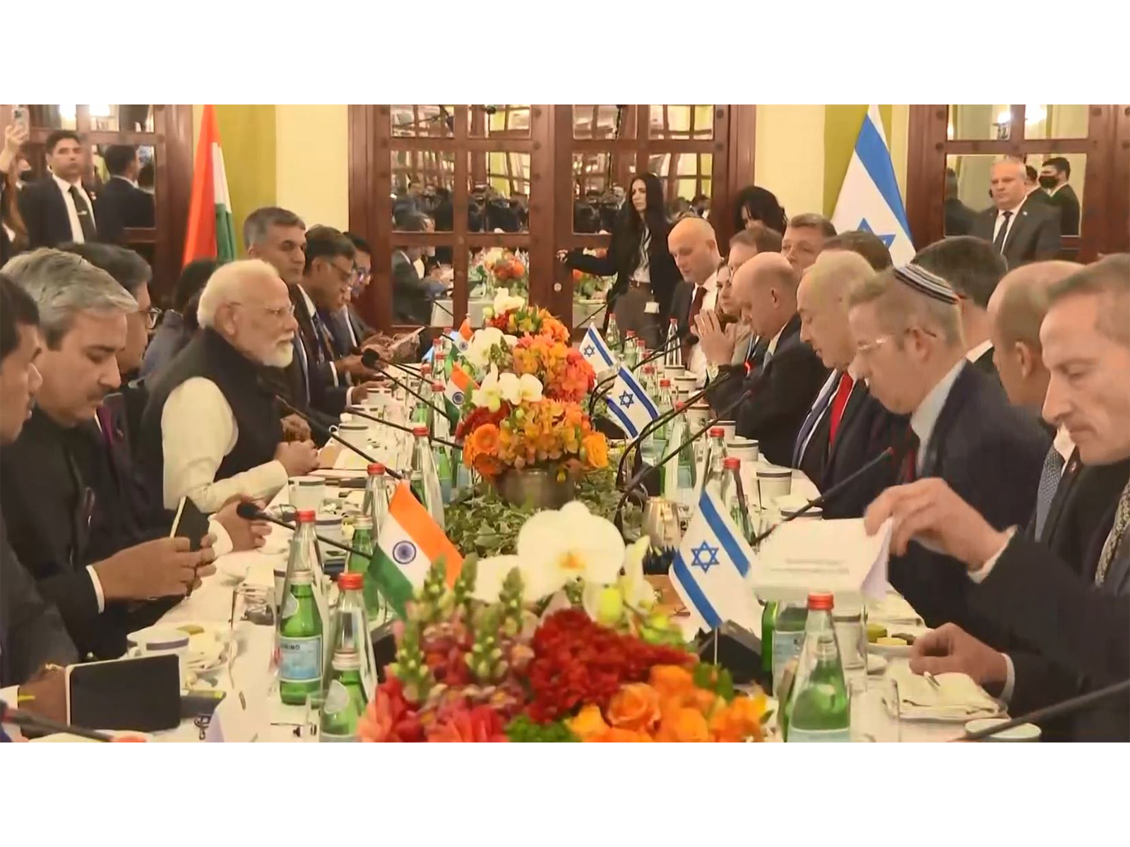 Prime Minister Narendra Modi with Israeli Prime Minister Benjamin Netanyahu during delegation-level talks in Jerusalem. (Photo/ANI)