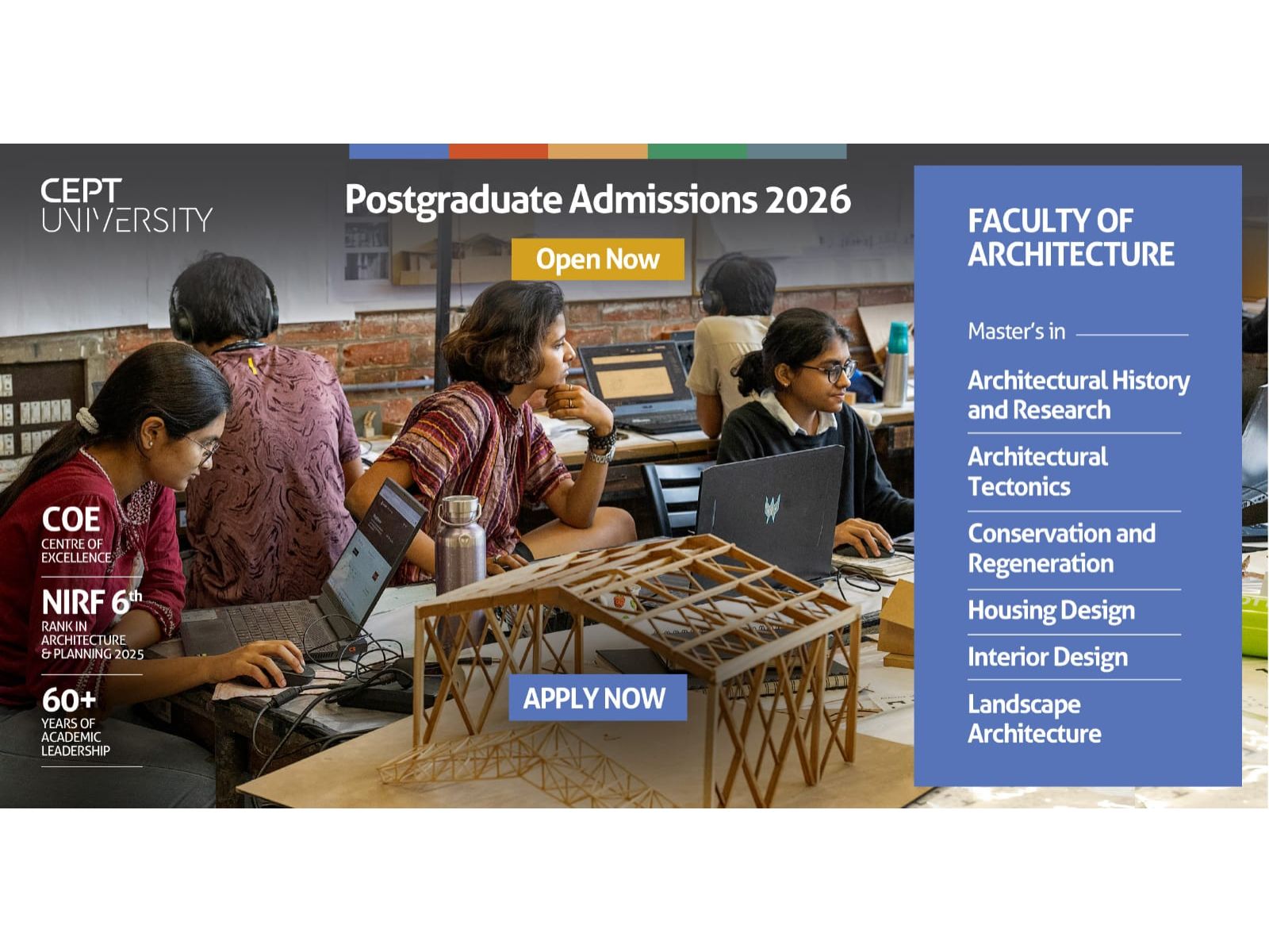 CEPT University Invites Applications for Postgraduate Programs in the Faculty of Architecture