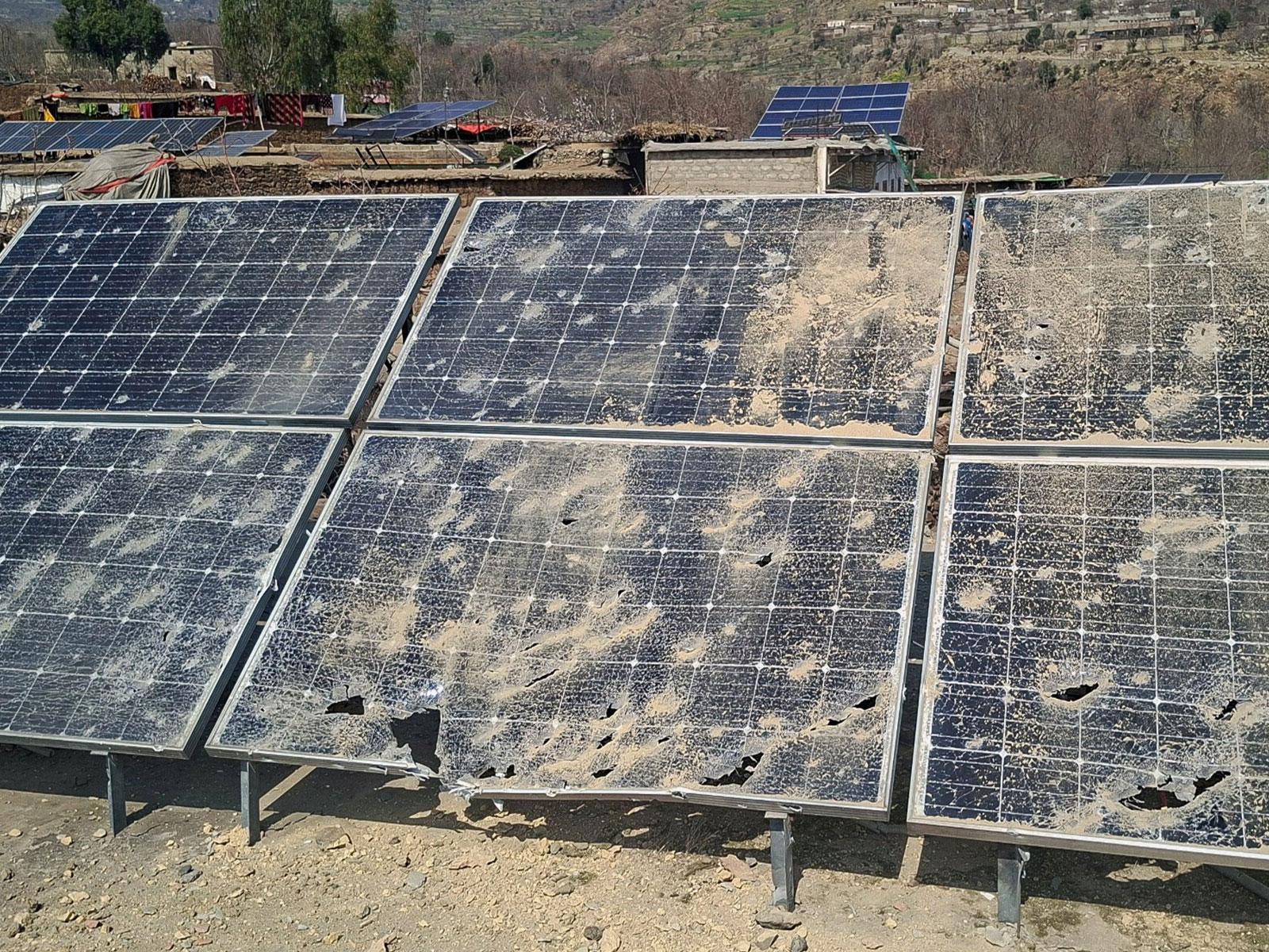Damaged solar panels, following exchanges of fire between Pakistani and Afghanistani forces (Photo/Reuters)