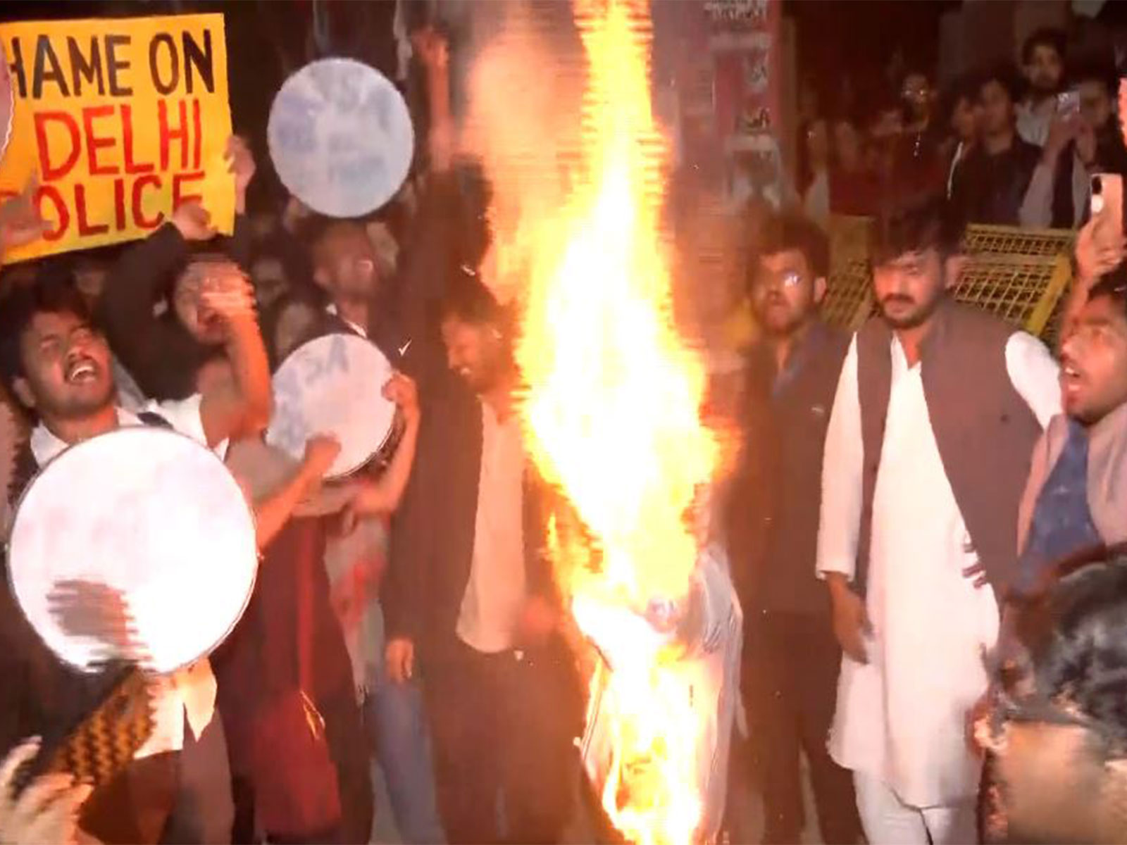 Effigy of the JNU VC burnt during protest (Photo/ANI)