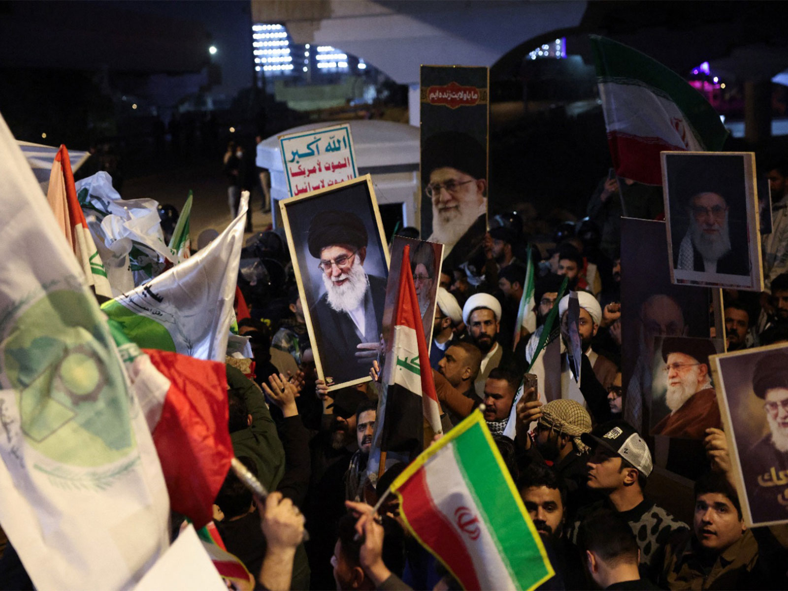 Supporters of Iraqi Shia armed groups display portraits of Iran's Supreme Leader Ayatollah Ali Khamenei as they gather near the entrance of Baghdad's Green Zone to show support for Iran on Feb 28, 2026 (Photo/Reuters) Supporters of Iraqi Shia armed groups display portraits of Iran's Supreme Leader Ayatollah Ali Khamenei as they gather near the entrance of Baghdad's Green Zone to show support for Iran on Feb 28, 2026 (Photo/Reuters)