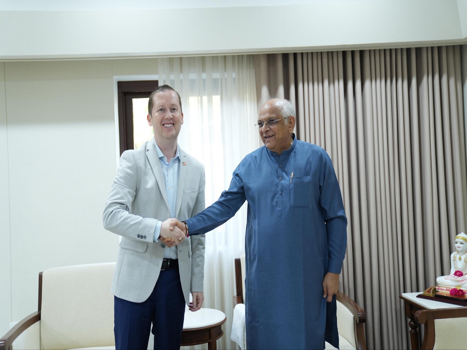 US Ambassador to India, Sergio Gor with Gujarat CM bhupendra patel (Photo/ANI)(Photo/X @USAmbIndia)