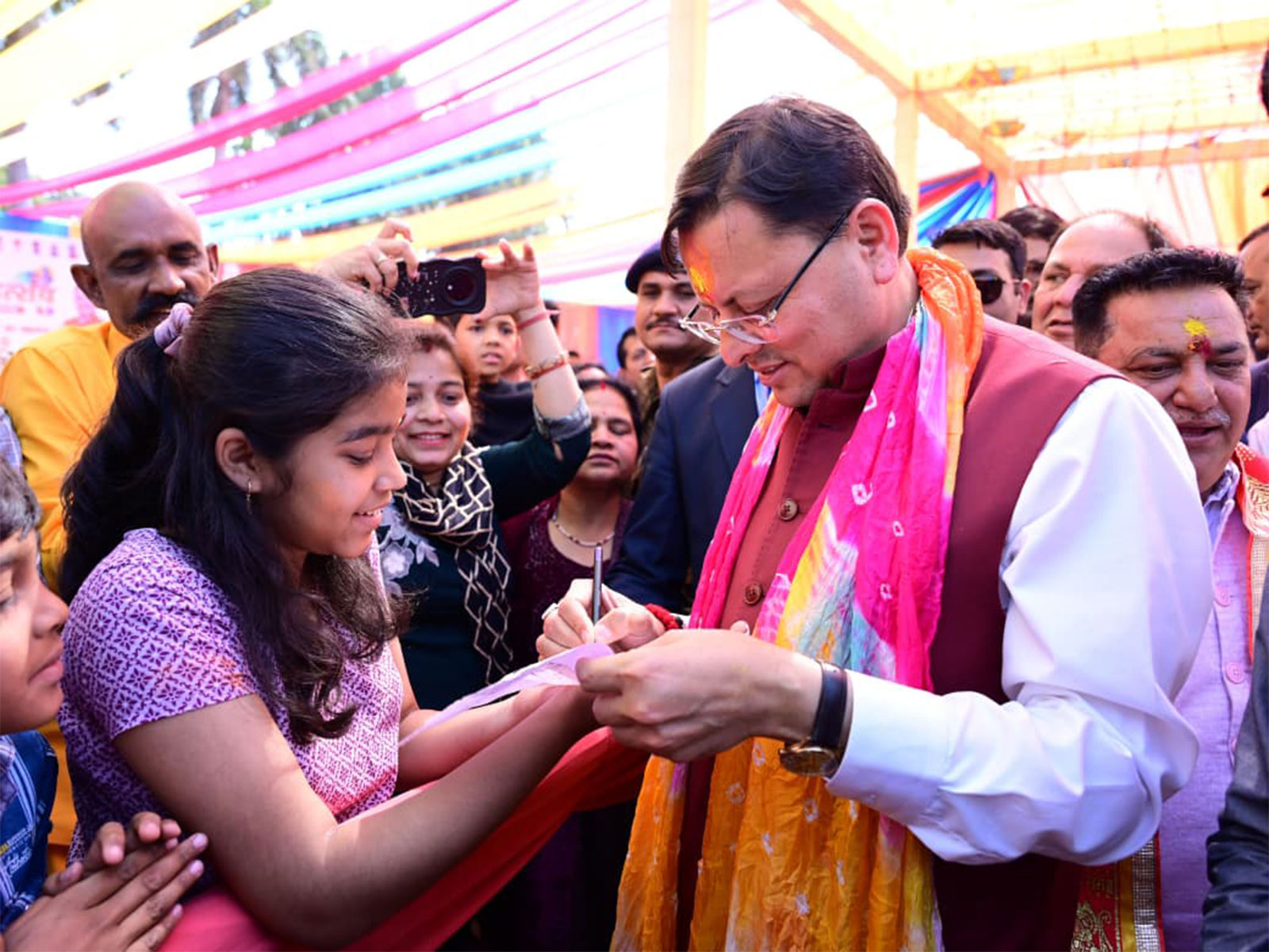 Chief Minister Pushkar Singh Dhami at Rangotsav Holi Milan ceremony (Photo/ANI)