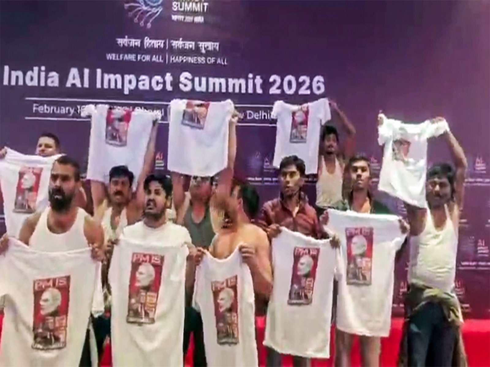 'Shirtless protest' by IYC members during AI Summit (Photo/ANI)