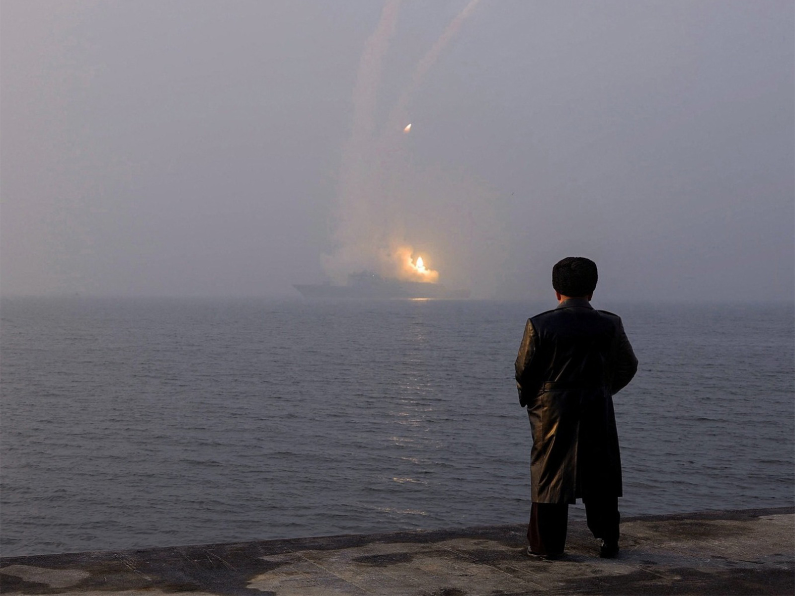 North Korean leader Kim Jong Un oversees a missile test launch conducted by the Choe Hyon naval destroyer during his visit to inspect the vessel at the Nampho Shipyard, North Korea, March 4, 2026 (Photo/ Reuters)