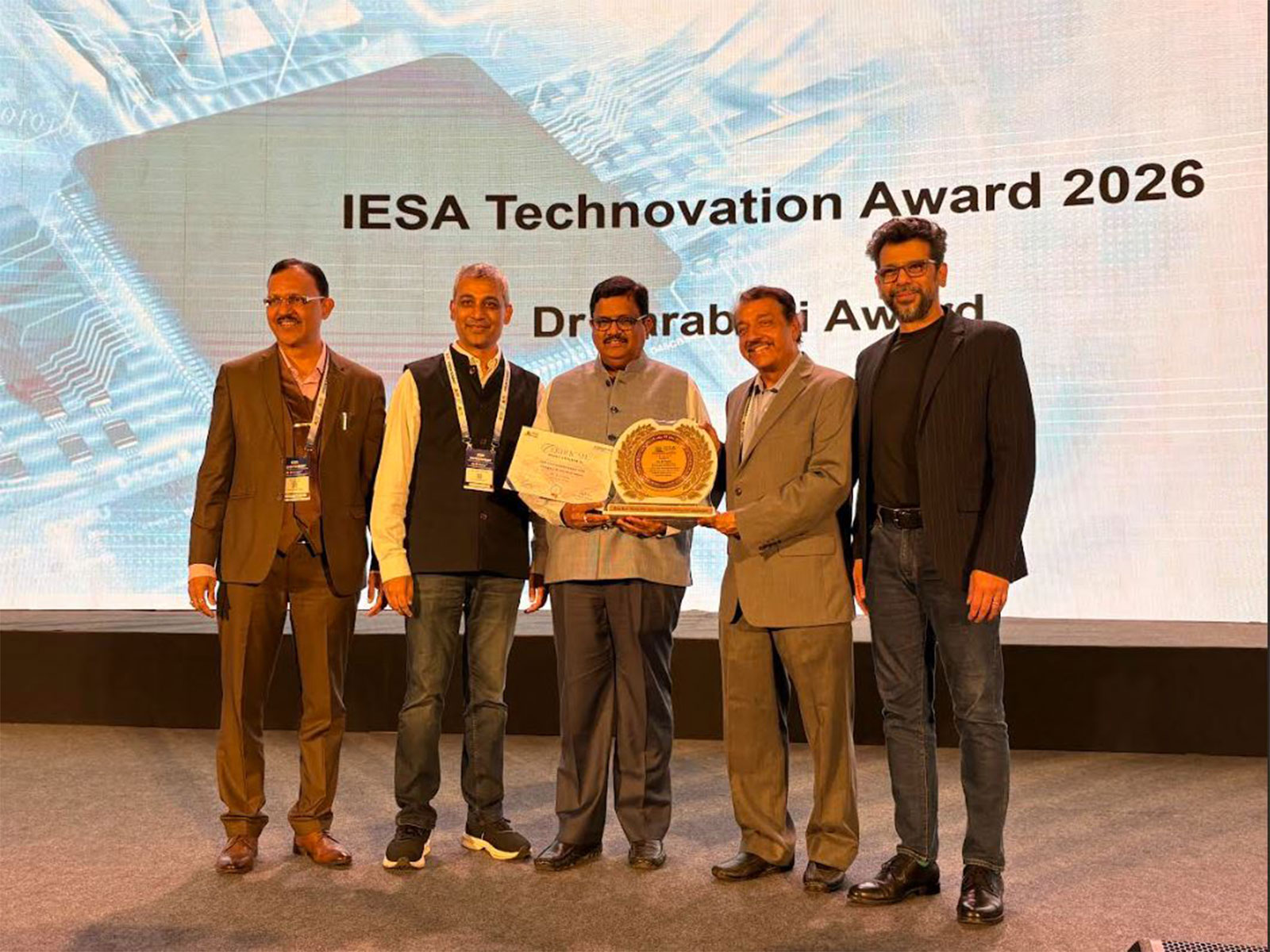 B.V. Naidu,Chairman,KDEM, was felicitated with the prestigious IESA Sarabhai Award at the IESA Vision Summit 2026 for his continued contributions to India’s ESDM ecosystem