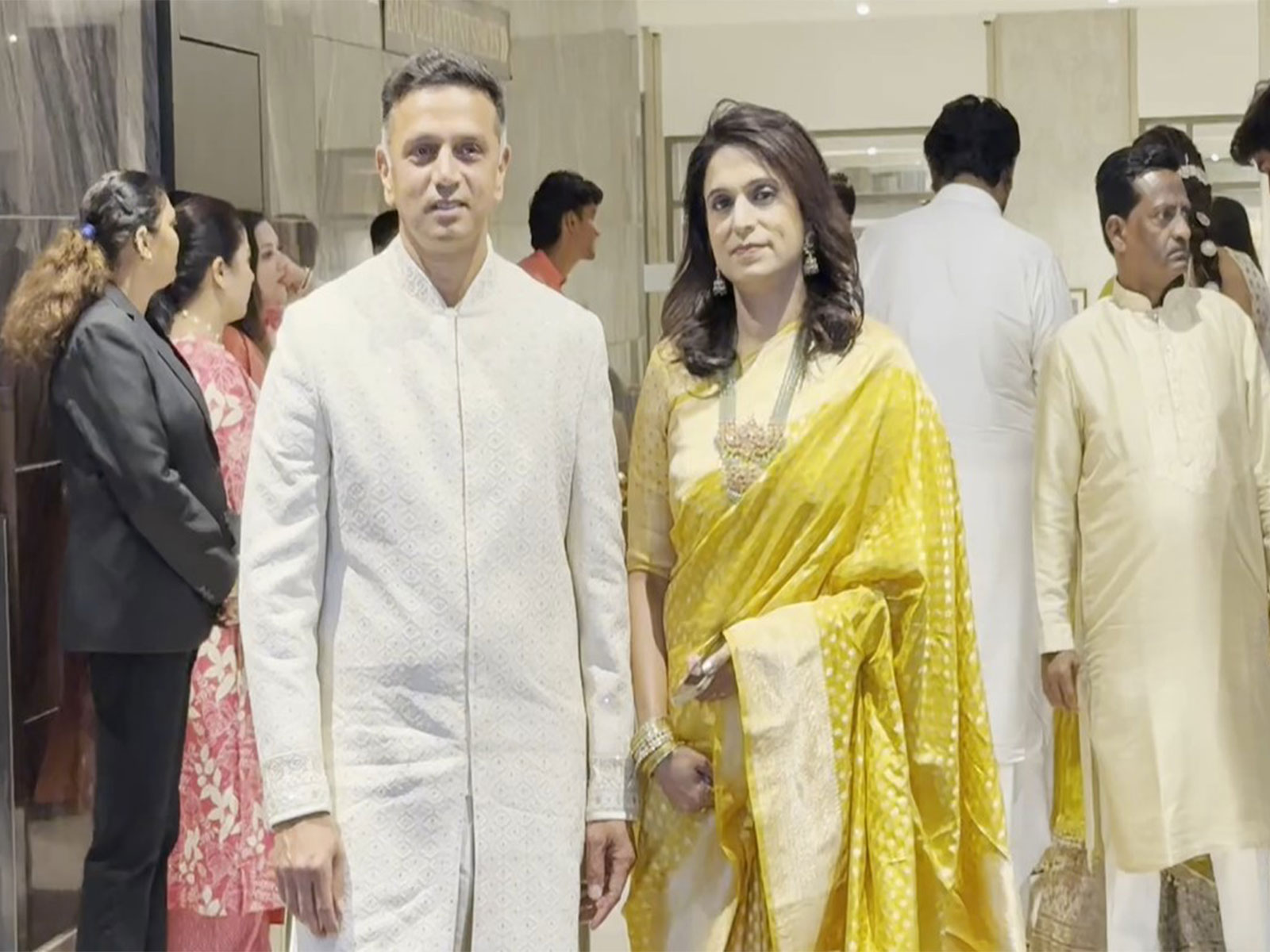 Rahul Dravid with his wife at Arjun Tendulkar's wedding in Mumbai (Photo/ANI)
