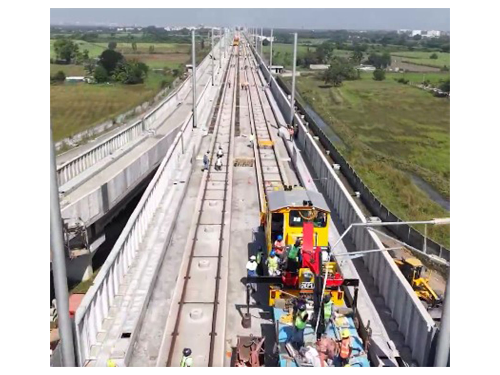 Installation of overhead electrification masts is progressing well on the Mumbai–Ahmedabad Bullet Train project (File Photo/X@AshwiniVaishnaw)