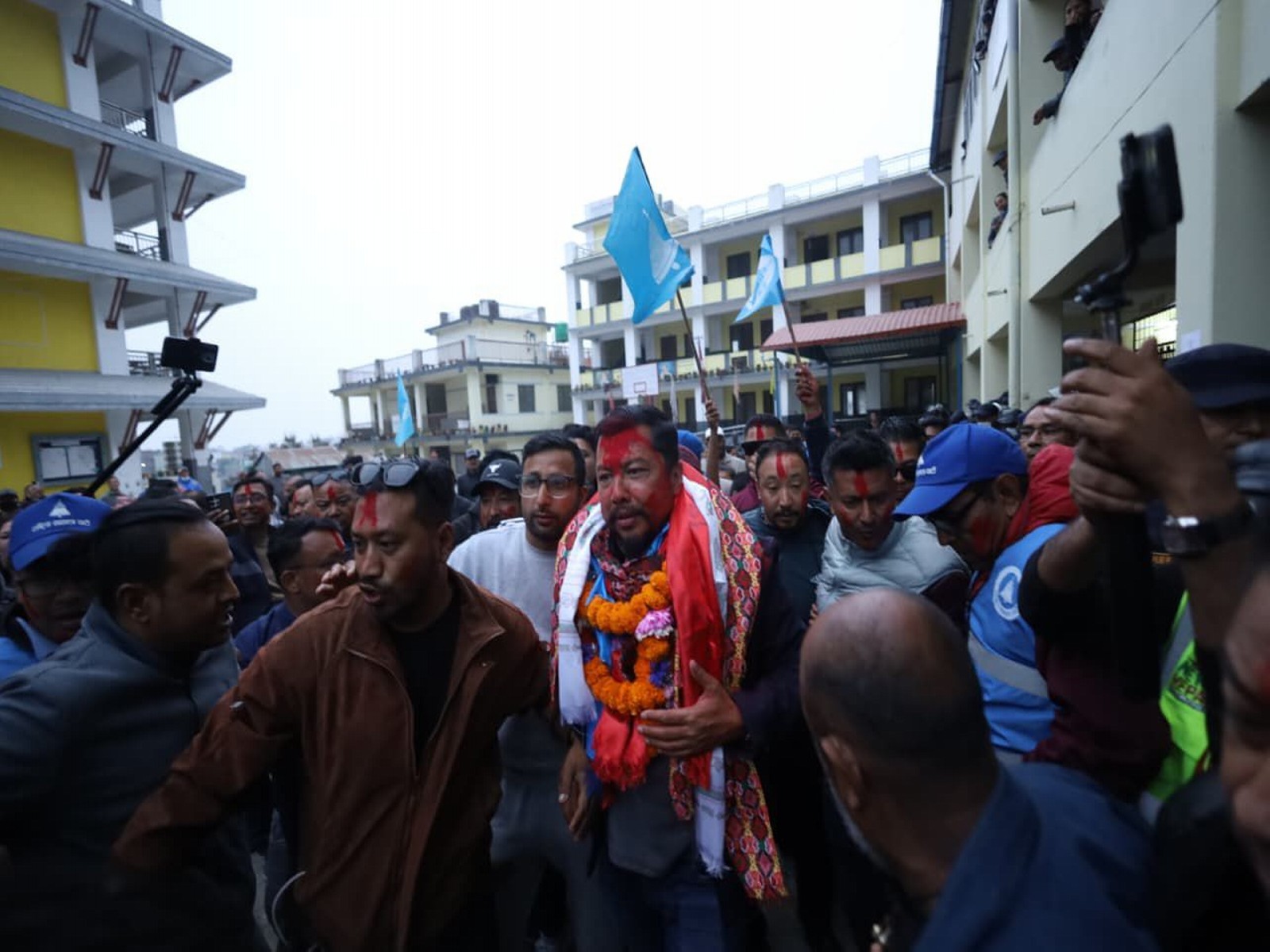RSP Candidate Biraj Bhakta Shrestha is felicitated by the supporters (Photo/ANI)