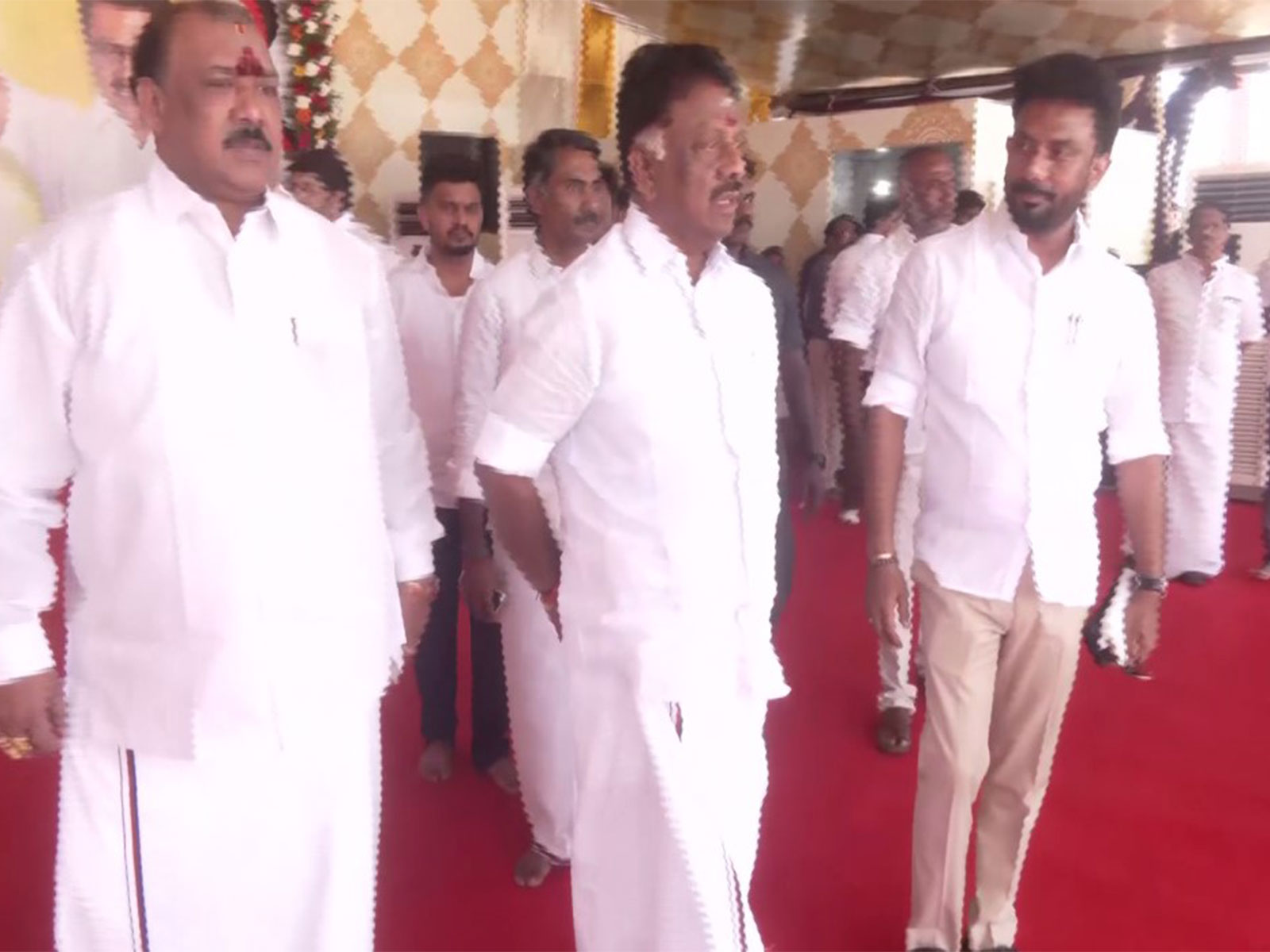 DMK leader O Panneerselvam inspects event venue with other party members (Photo/ANI)