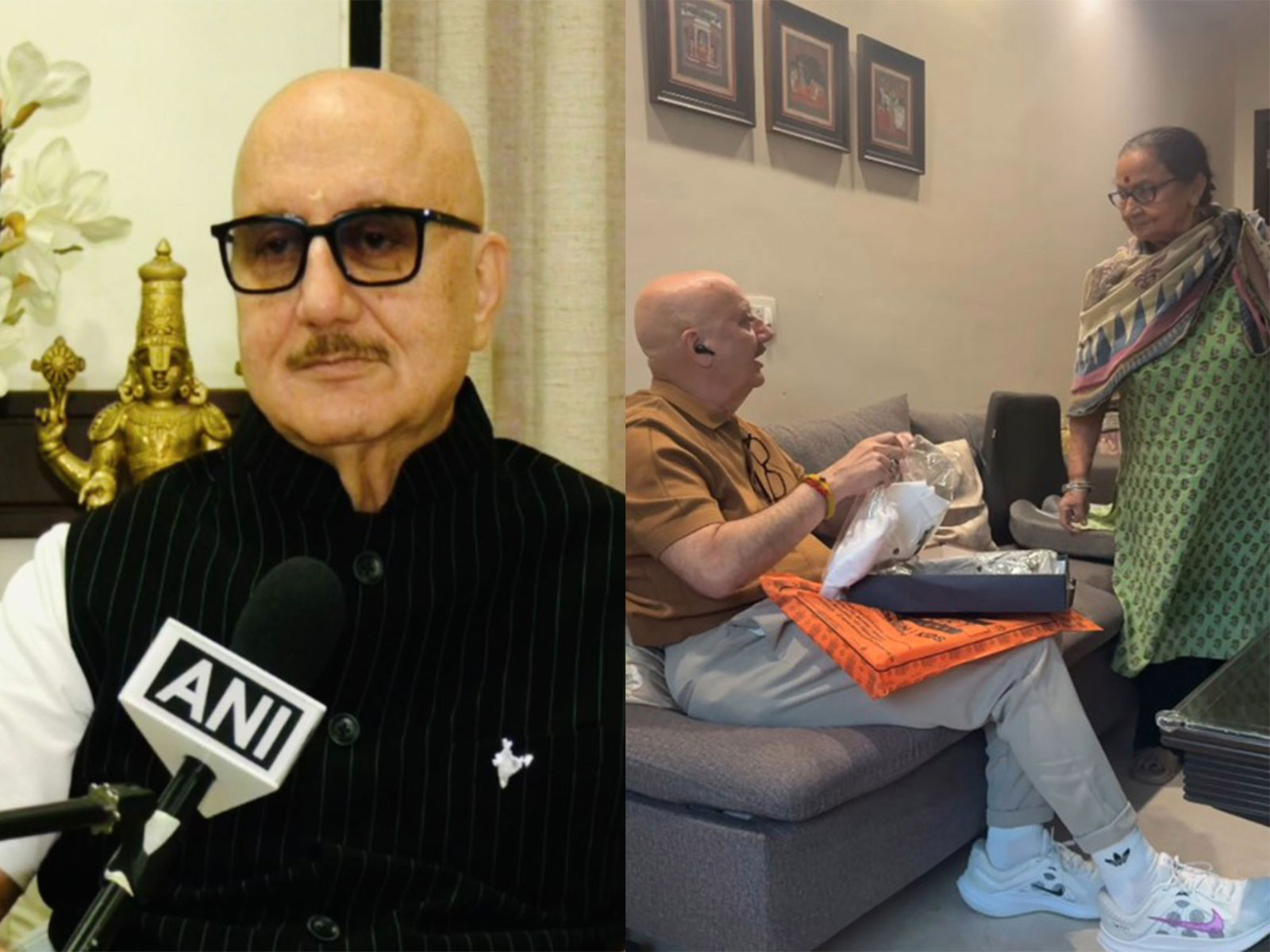 Anupam Khre (L) Kher with his mother Dulari (R) (Photos/ANI, instagram/@anupamkher)