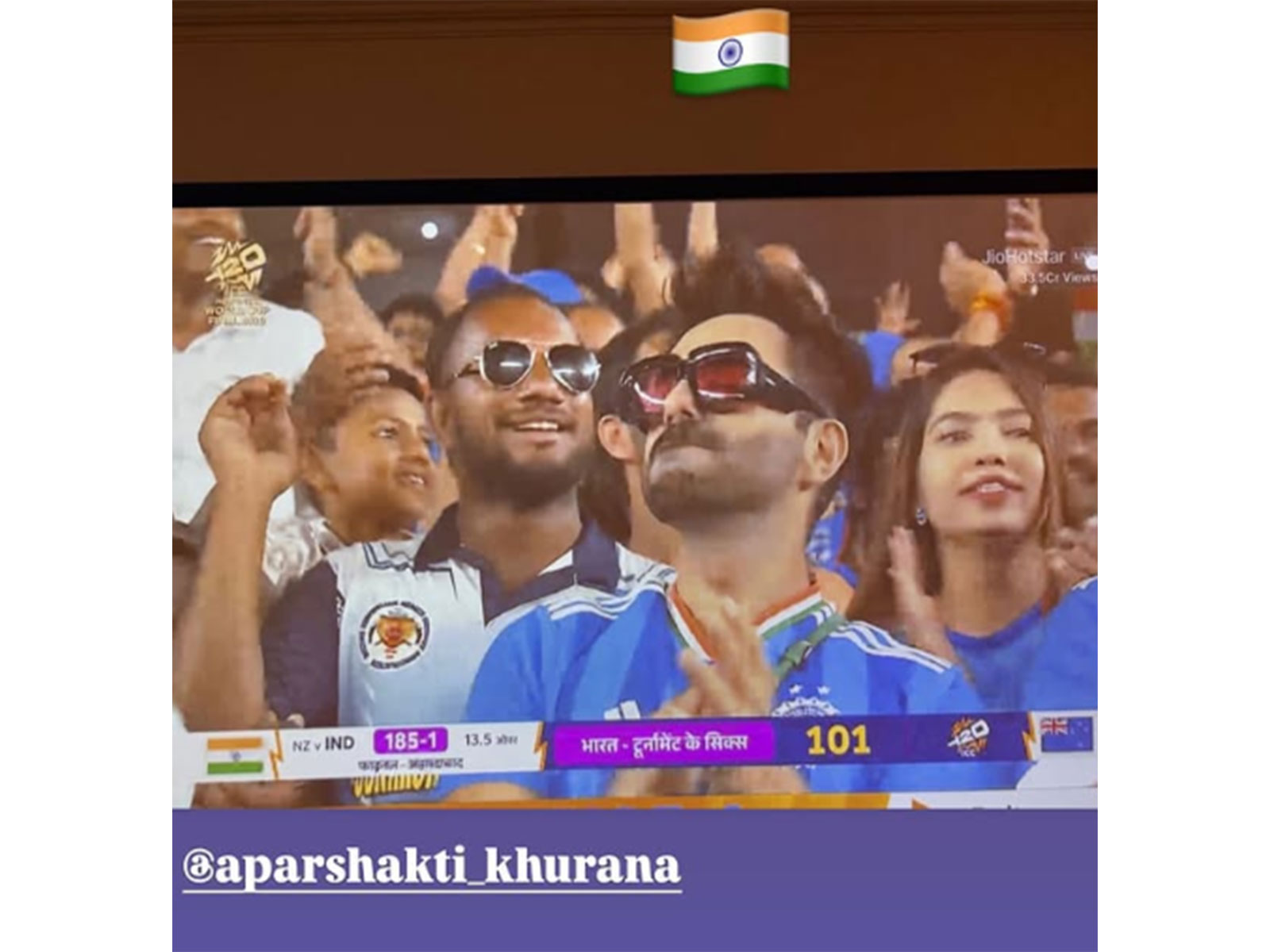 Aparshakti Khurana, Karan cheer for Team India from stands