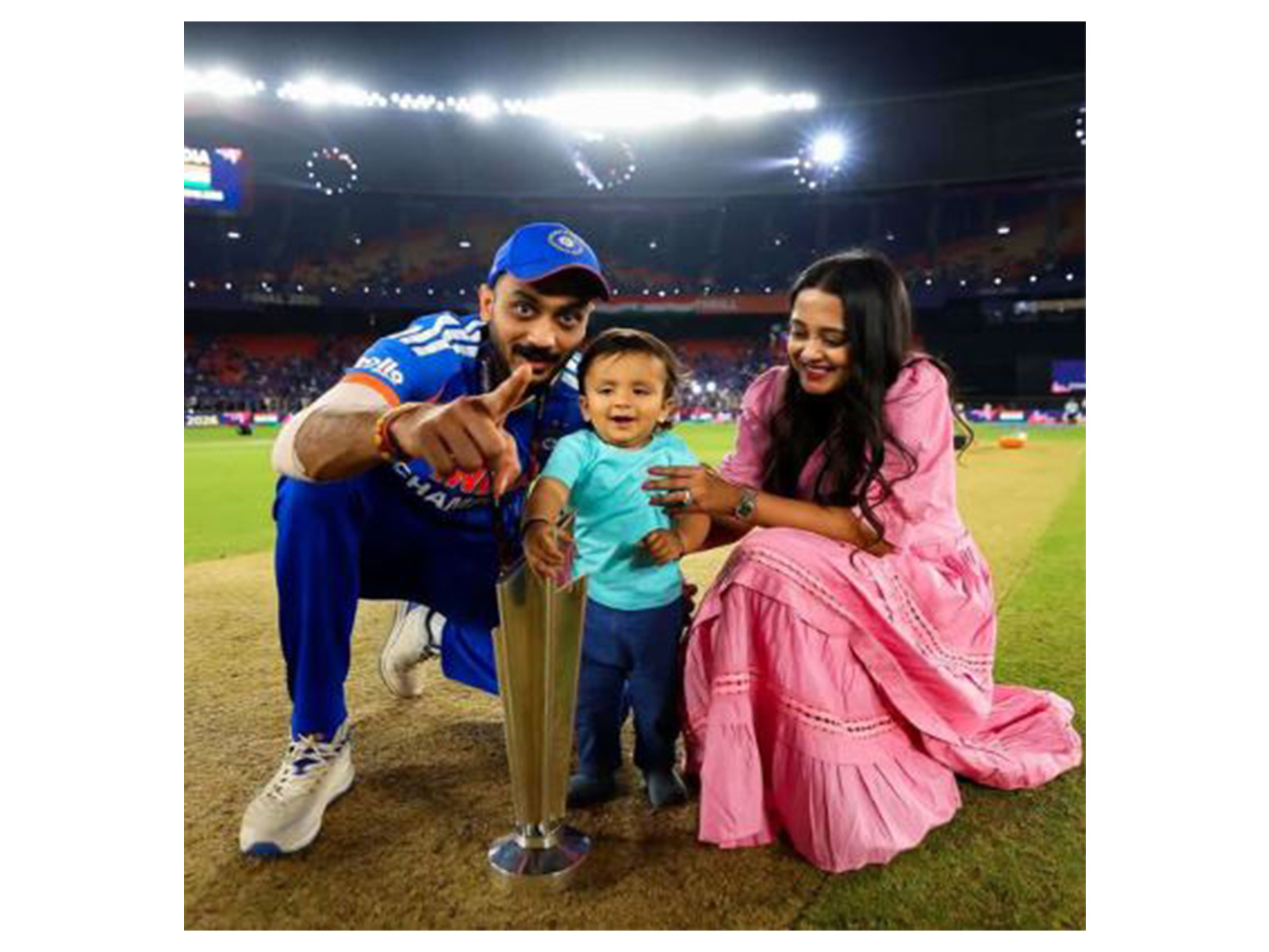 Axar Patel with his family posing with T20 World Cup trophy (Photo: X/@akshar2026) Axar Patel with his family posing with T20 World Cup trophy (Photo: X/@akshar2026)