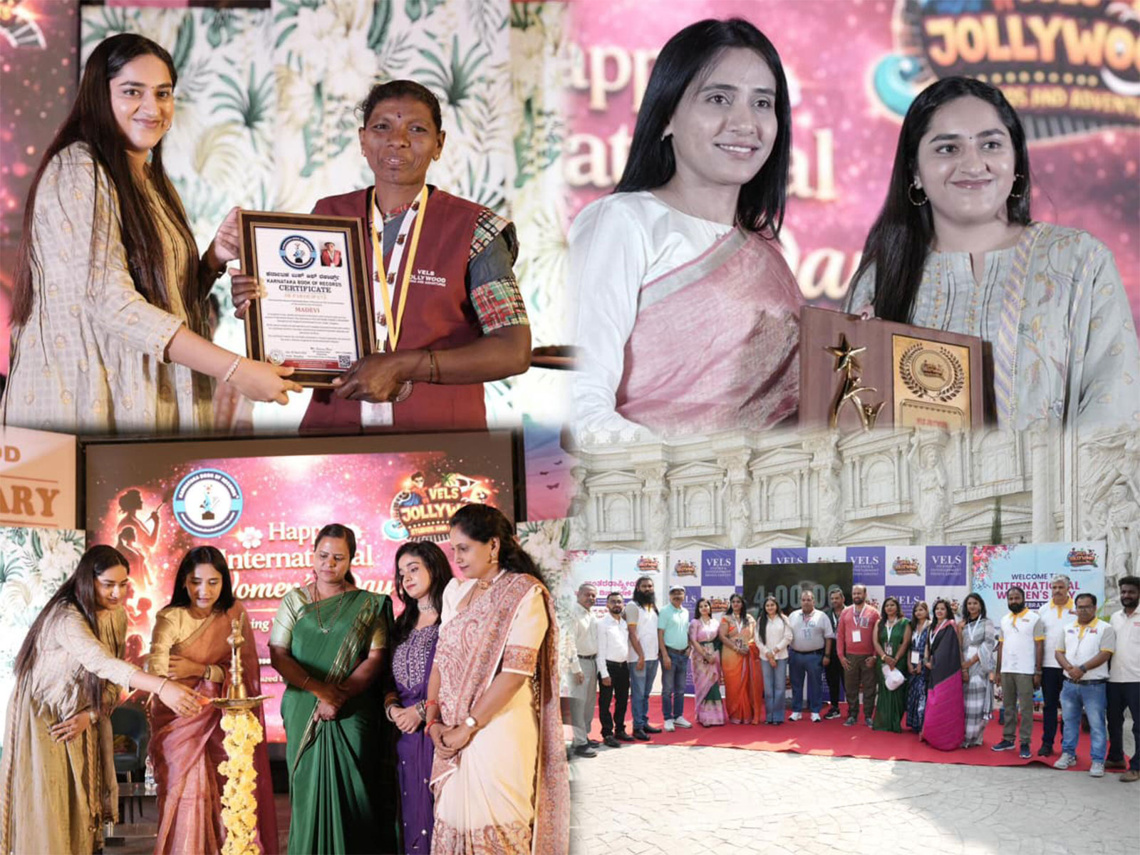 Vice-President, VELS Group of Companies & Director ,VELS Jollywood Studios & Adventures Ms. Kushmitha Ganesh, honored the women employees for their record-setting achievement in the Karnataka Book of Records