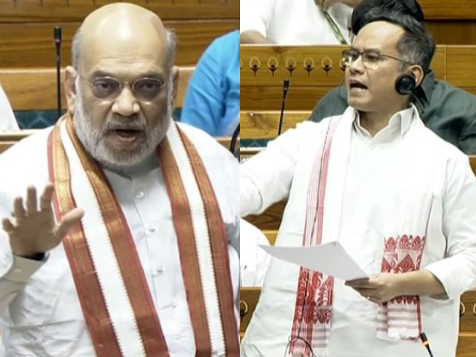 Union Home Minister Amit Shah (L) and Congress MP Gaurav Gogoi (R) (Photo/Sansad TV)