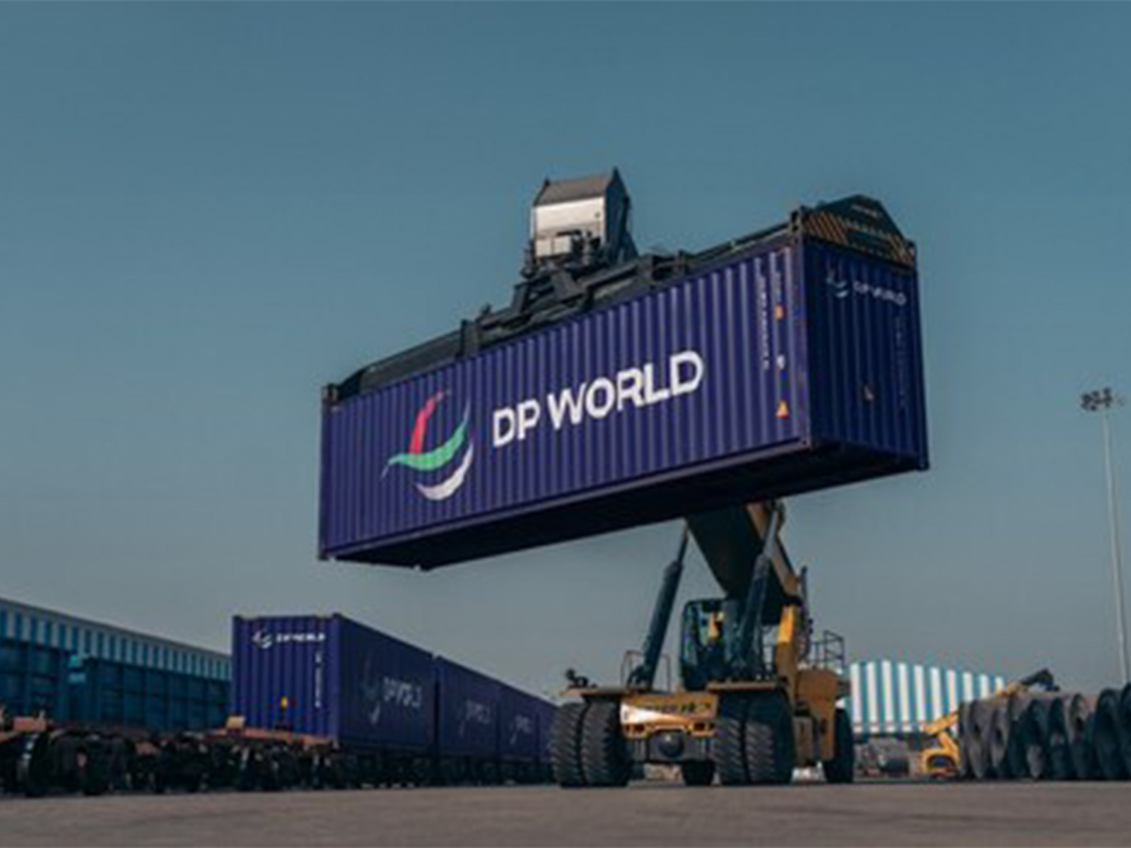 DP World-branded container transporting critical broadcast and match infrastructure for the ICC Men’s T20 World Cup 2026
