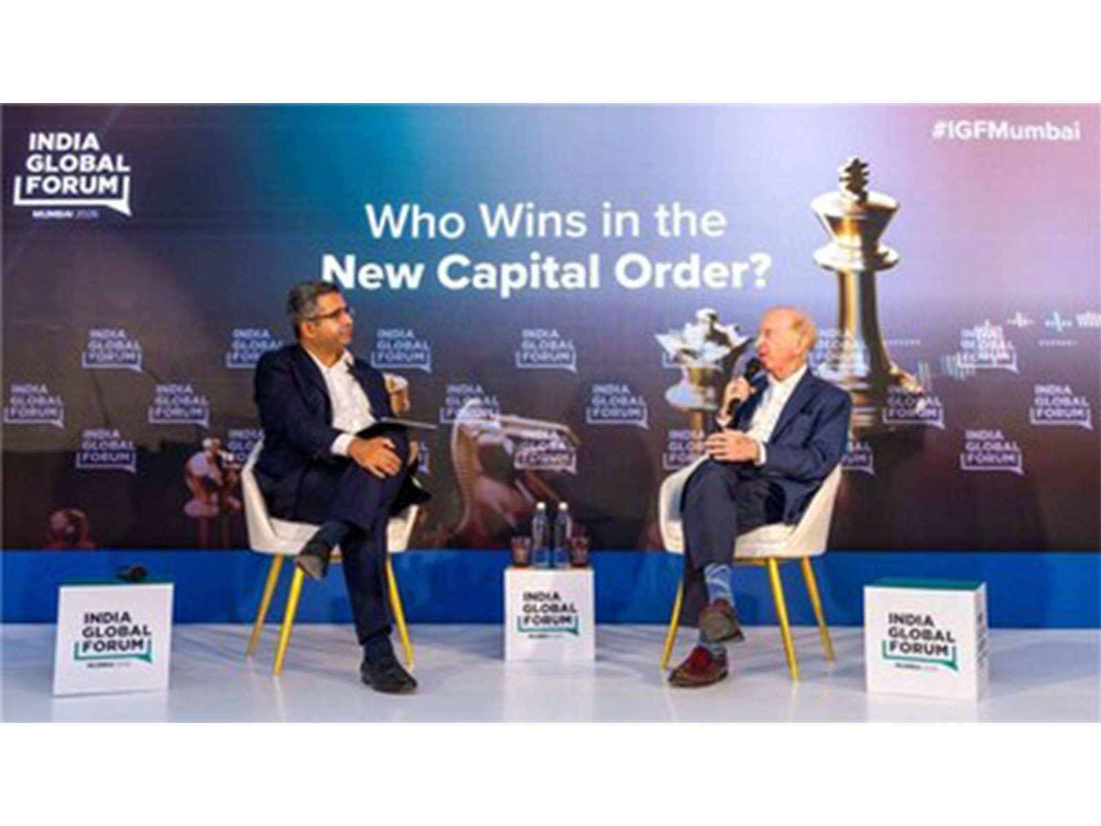 Manoj Ladwa, Chairman, India Global Forum, in conversation with Howard Morgan, Chairman, B Capital, during the headline fireside session at IGF Mumbai 2026