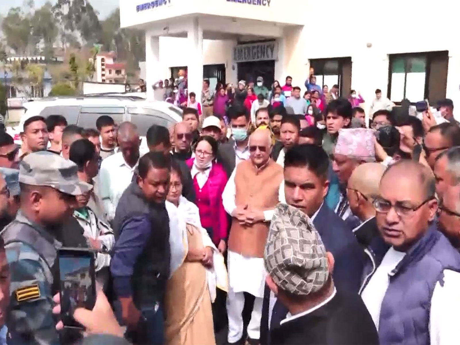 Former Nepal PM KP Sharma Oli stands outside the hospital after the demise of his father (Photo/ ANI)