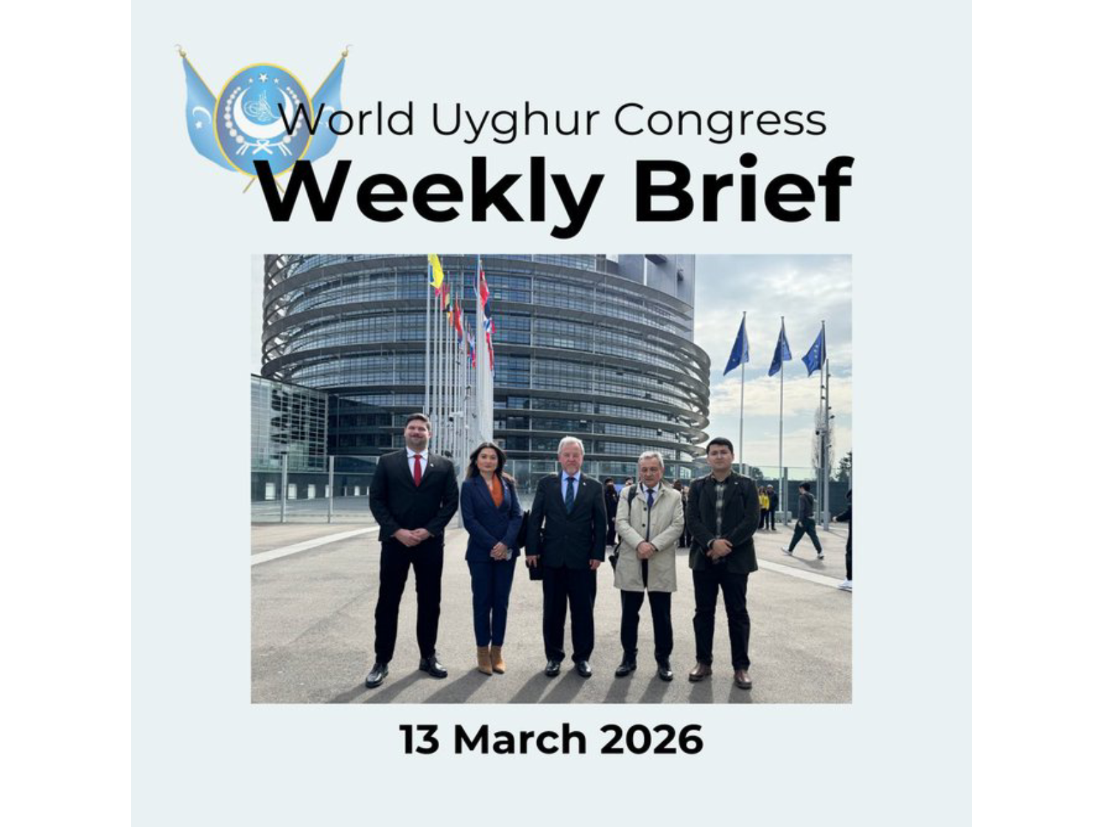 Poster for the World Uyghur Congress weekly brief highlighting recent advocacy efforts and international engagement on Uyghur rights issues. (Photo: X/@UyghurCongress)