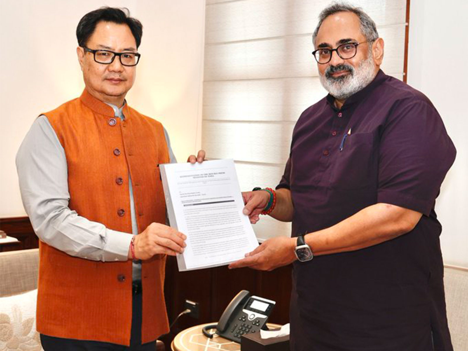 Union Parliamentary Affairs Minister Kiren Rijiju with BJP Keralam President Rajeev Chandrasekhar. (Photo:X/@KirenRijiju)