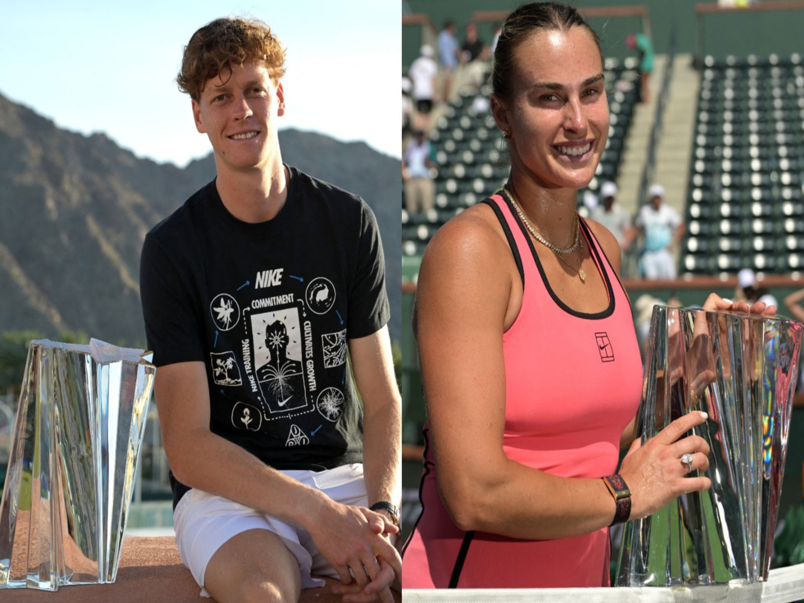 Jannik Sinner (L) and Aryna Sabalenka (R) with Indian Wells title (Photo: Reuters) Jannik Sinner (L) and Aryna Sabalenka (R) with Indian Wells title (Photo: Reuters)