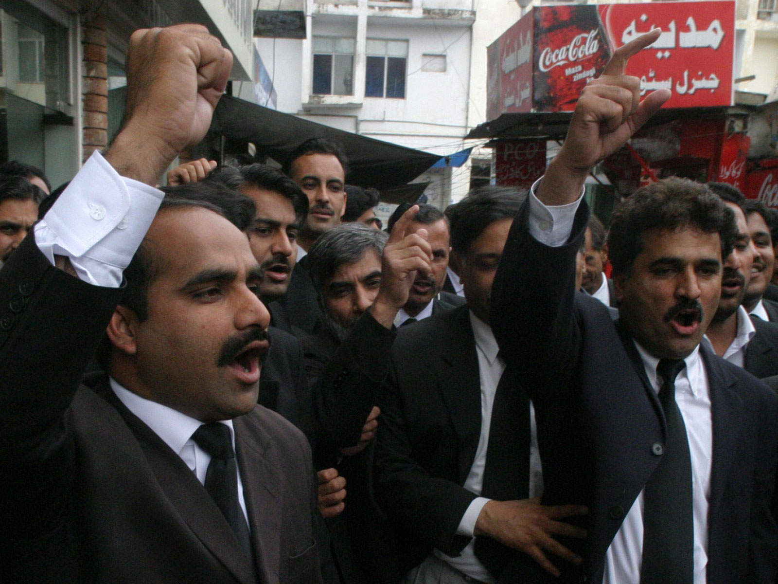 Lawyers chant slogans during a protest in Islamabad March 12, 2007. (File Photo/Reuters) Lawyers chant slogans during a protest in Islamabad March 12, 2007. (File Photo/Reuters)