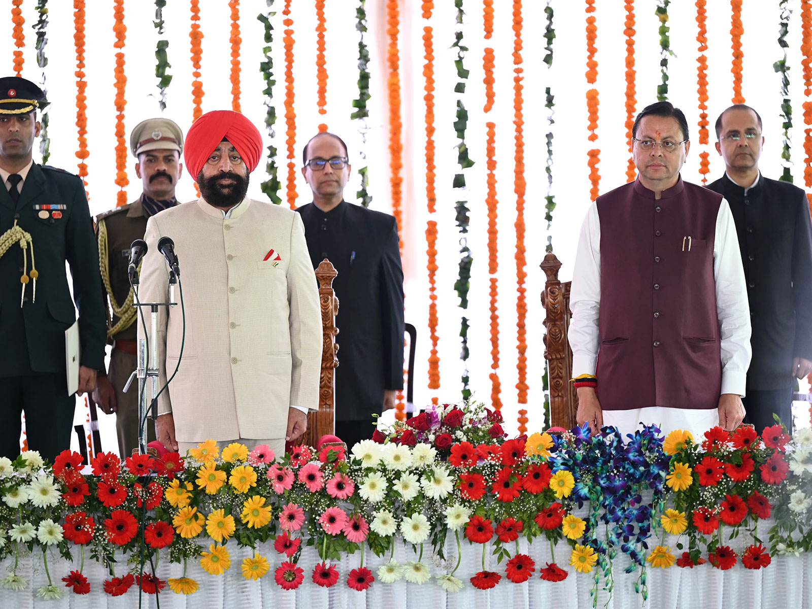 Uttarakhand CM Pushkar Singh Dhami and Governor Gurmit Singh (Photo/ANI)