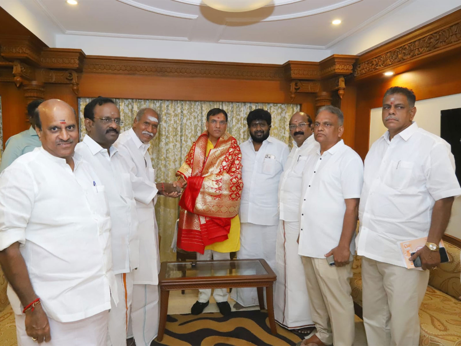 Union Minister Mansukh Mandaviya with Puducherry CM N Rangasamy and NDA leaders (Photo/BJP) Union Minister Mansukh Mandaviya with Puducherry CM N Rangasamy and NDA leaders (Photo/BJP)