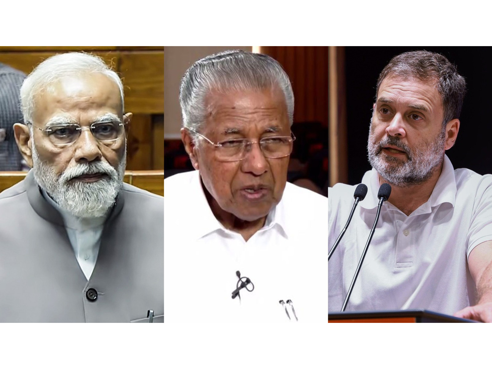 PM Narendra Modi, Kerala CM Pinarayi Vijayan and Rahul Gandhi (Photo/ANI)