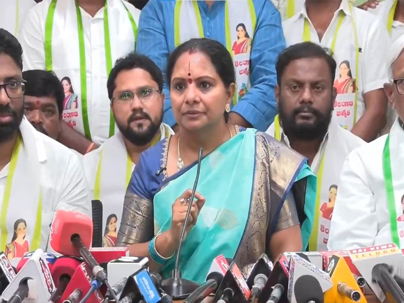 Telangana MLC K Kavitha during press conference at announcement of her political party (Photo/@RaoKavitha/X)