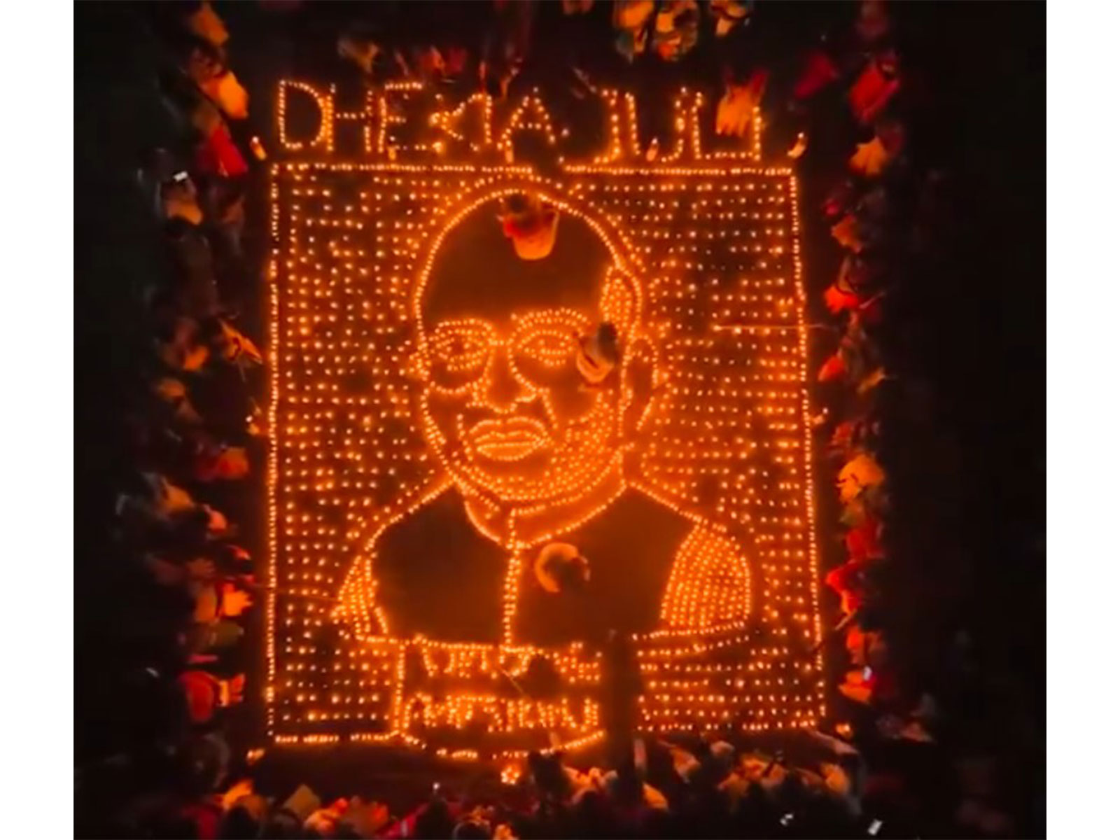 Portait of Union Home Minister Amit Shah created with diyas (Photo/ANI)